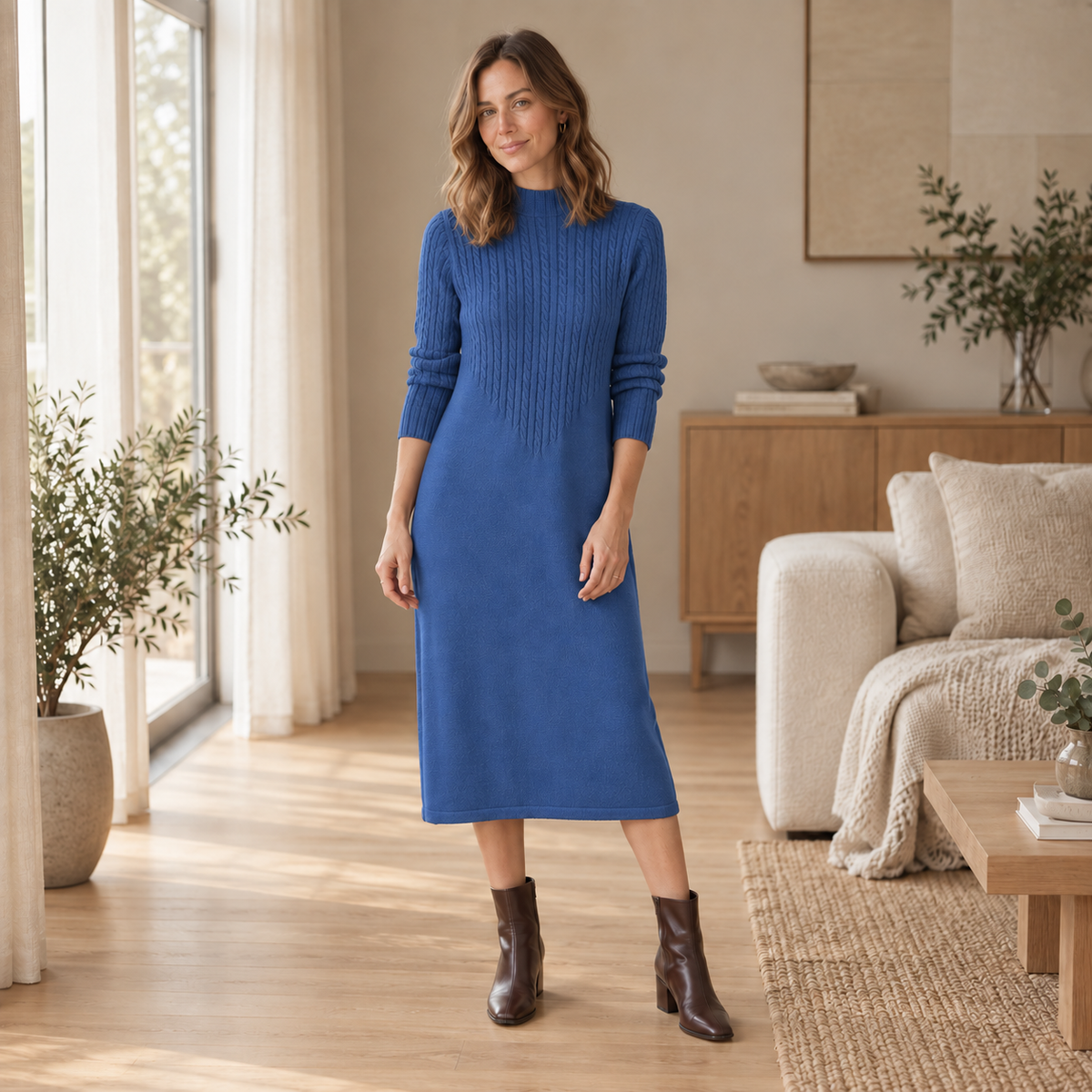 Strickkleid Sabine – Halbrollkragen im Midi-Look