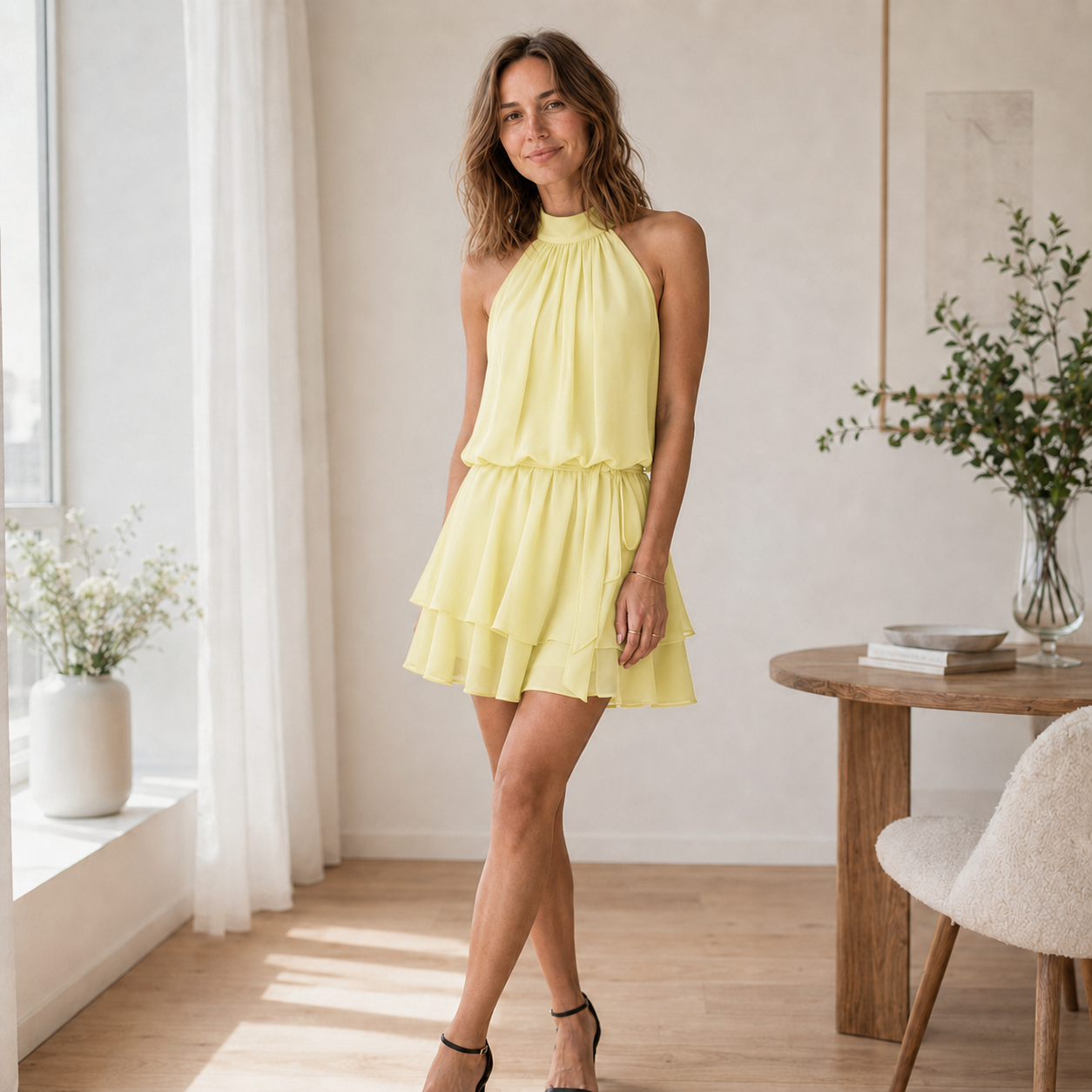 Rückenfreies Kleid Ingrid – Halter mit Volant-Saum