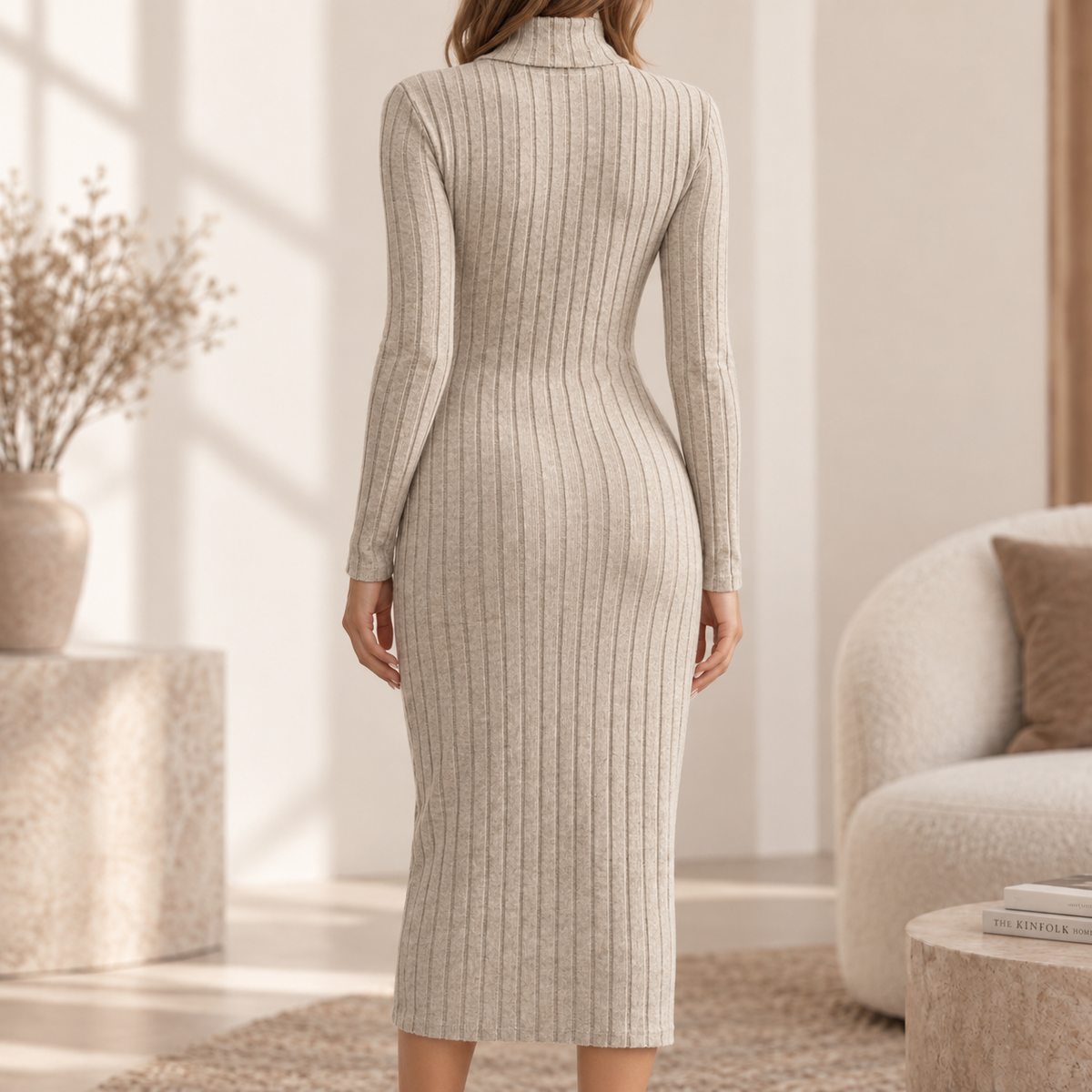 Rippkleid Monika – Hoher Kragen mit Seitenschlitz