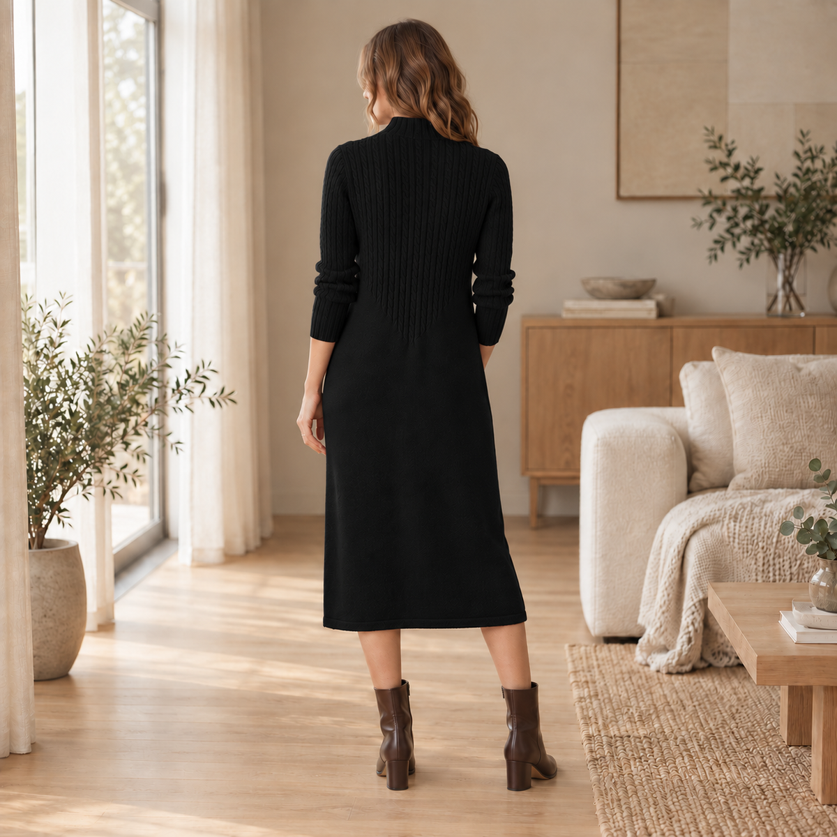 Strickkleid Sabine – Halbrollkragen im Midi-Look