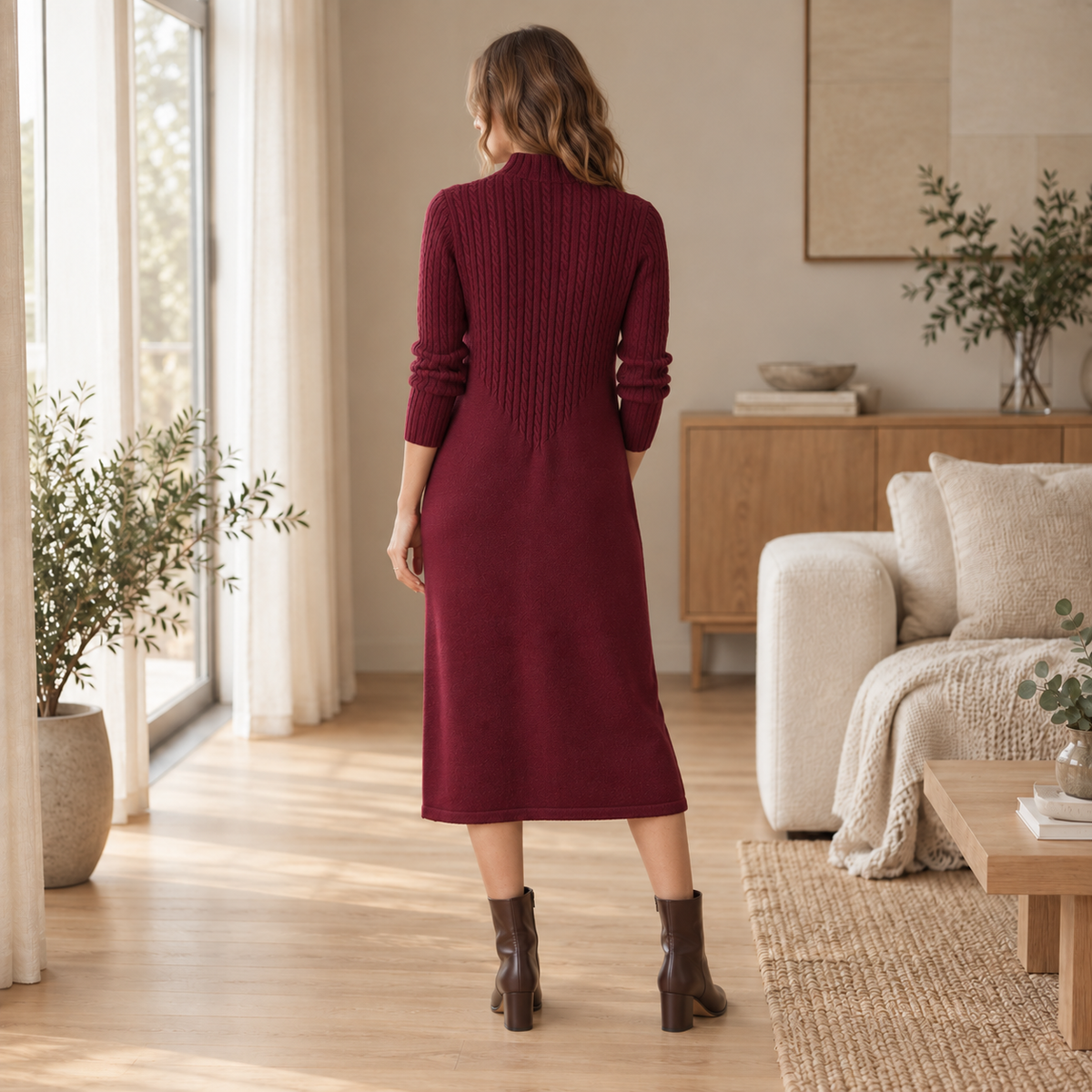 Strickkleid Sabine – Halbrollkragen im Midi-Look