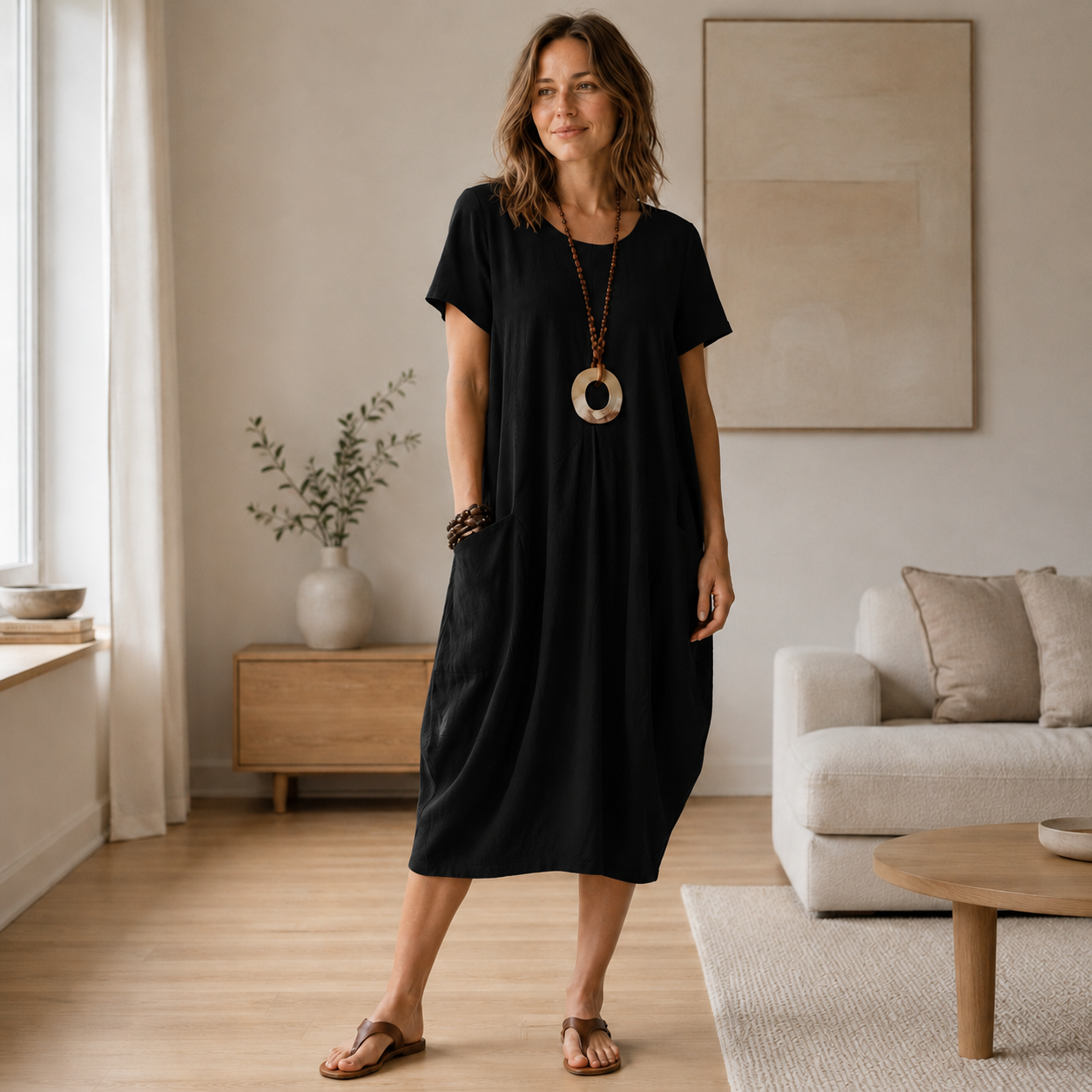 Leinen-Sommerkleid Mira – Lockerer Schnitt mit Taschen