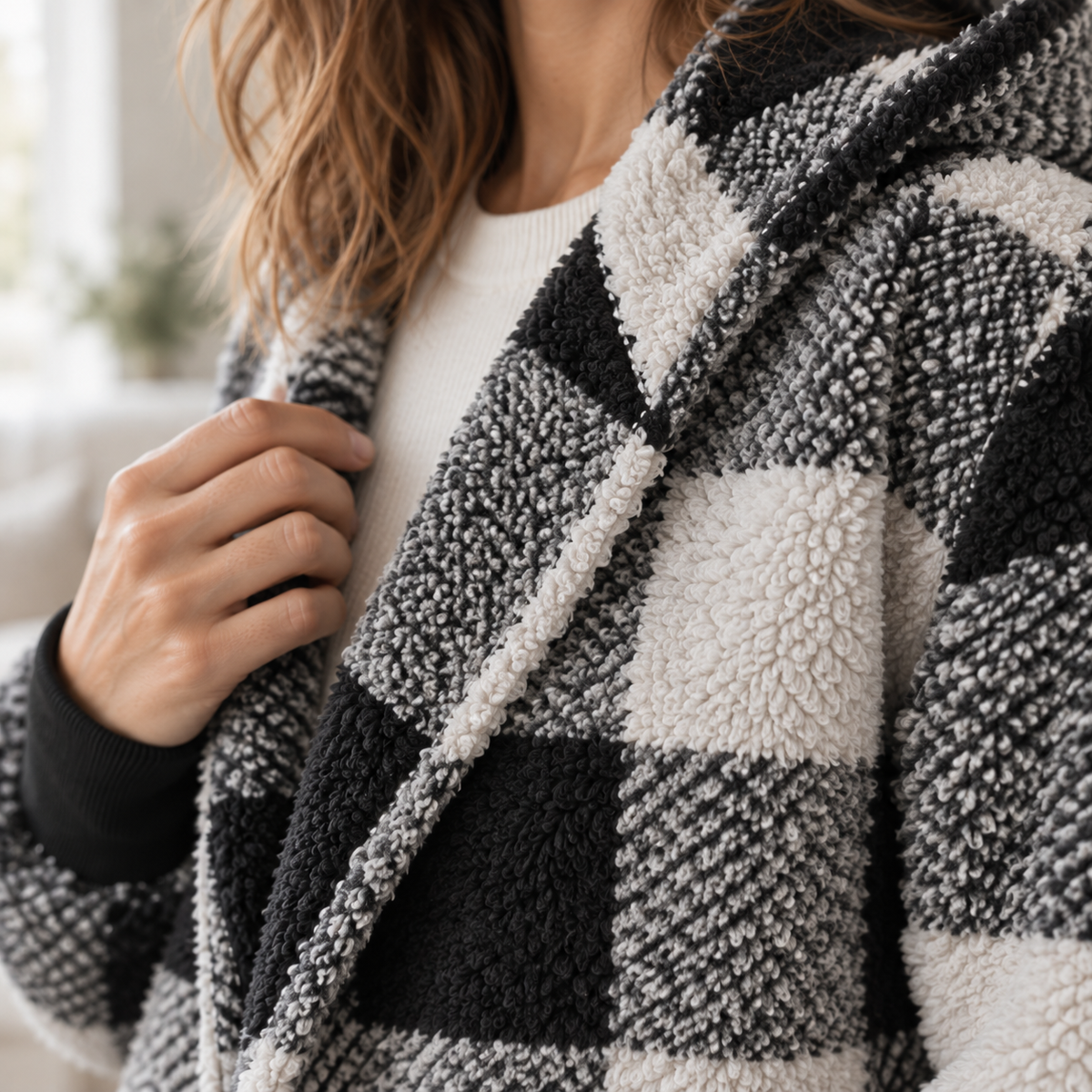 Fleece-Cardigan Merit – Karo-Patchwork mit Kapuze