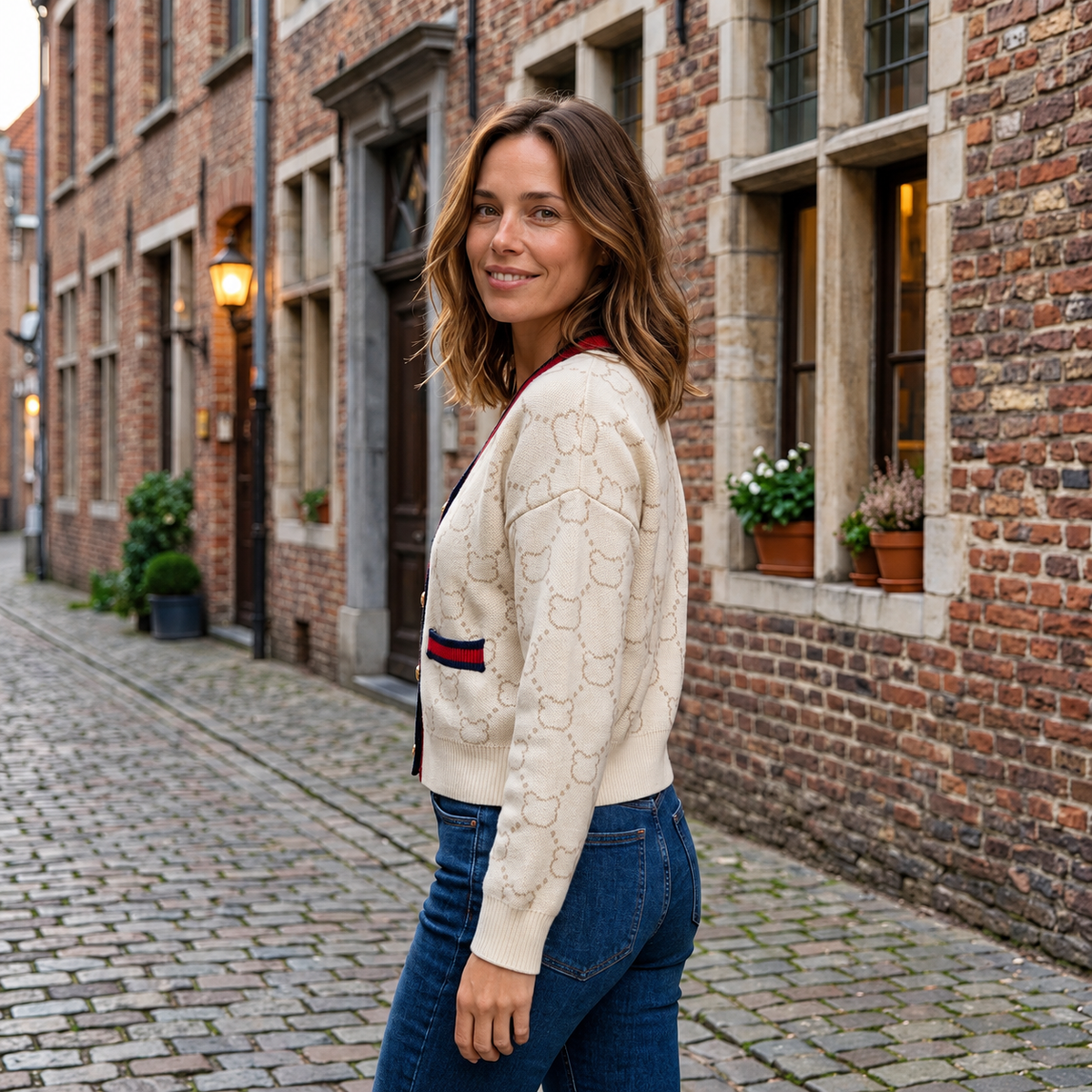 Strickcardigan Jule – V-Ausschnitt mit Goldknöpfen
