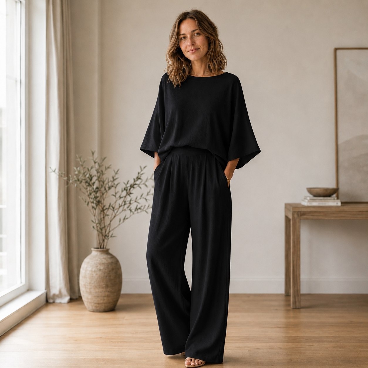 Loungewear-Set Signe – Fließende Bluse & weite Hose