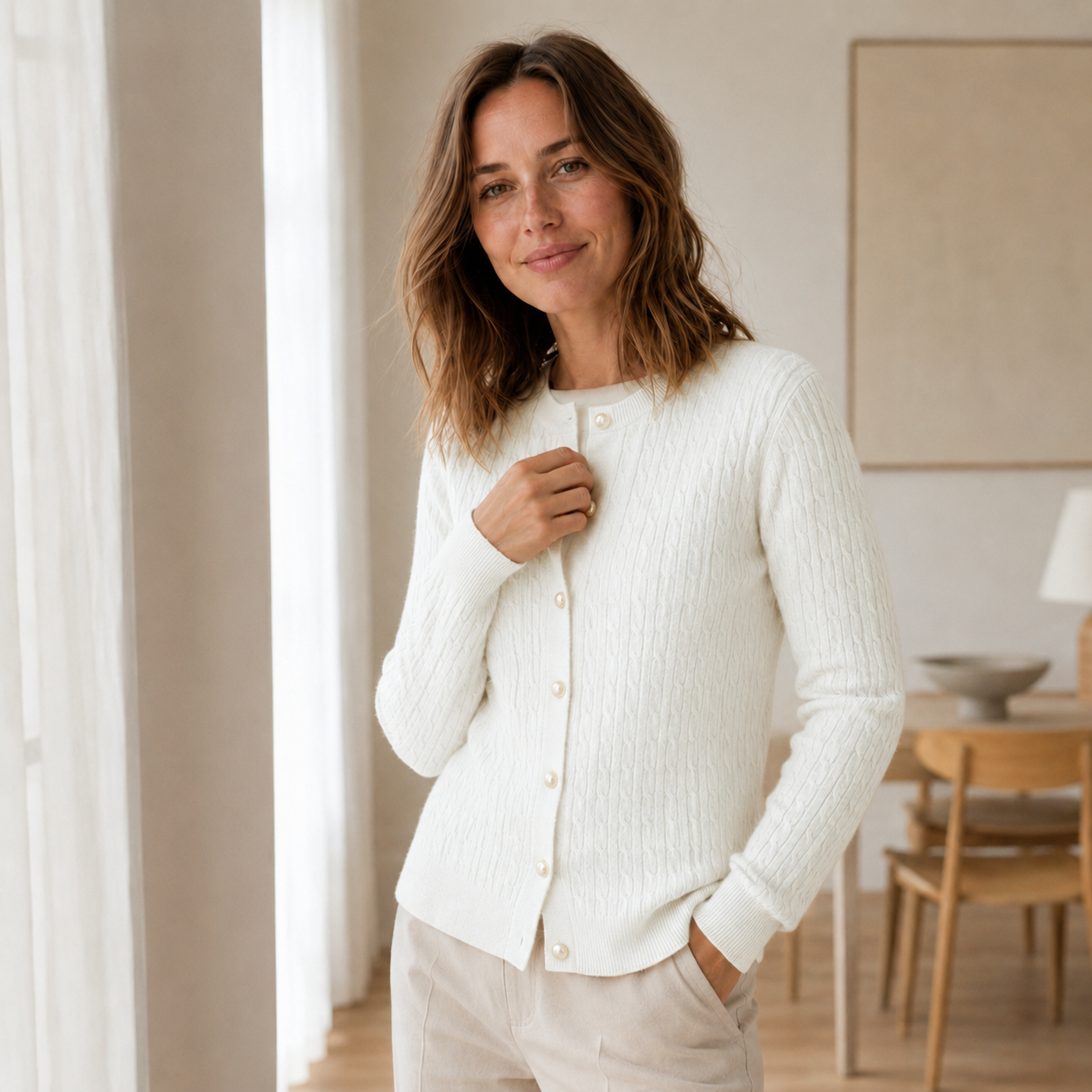 Feinstrick-Cardigan Pia – Zopfmuster mit Knopfleiste