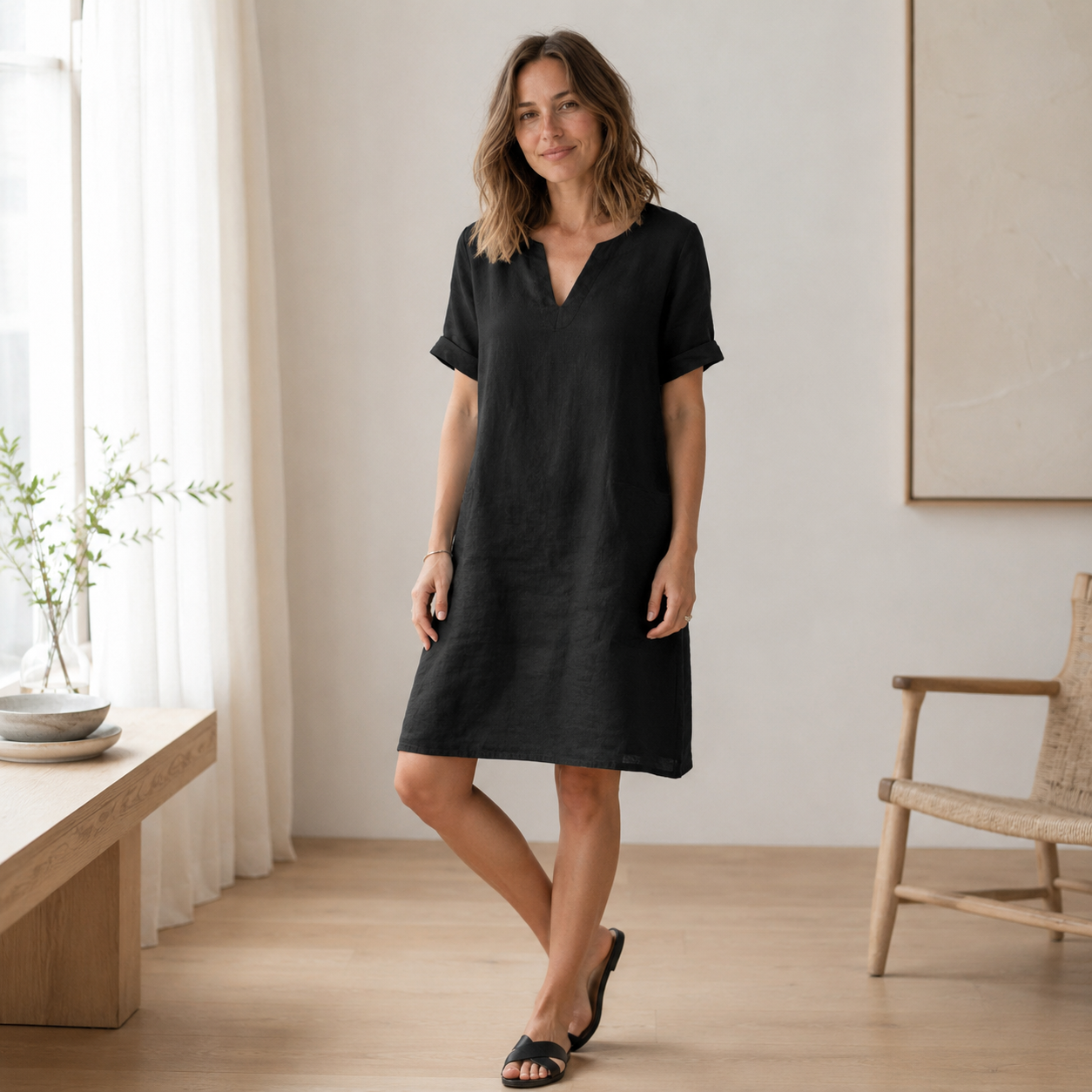 Sommerkleid Nora – Luftig-leicht in Leinen-Optik