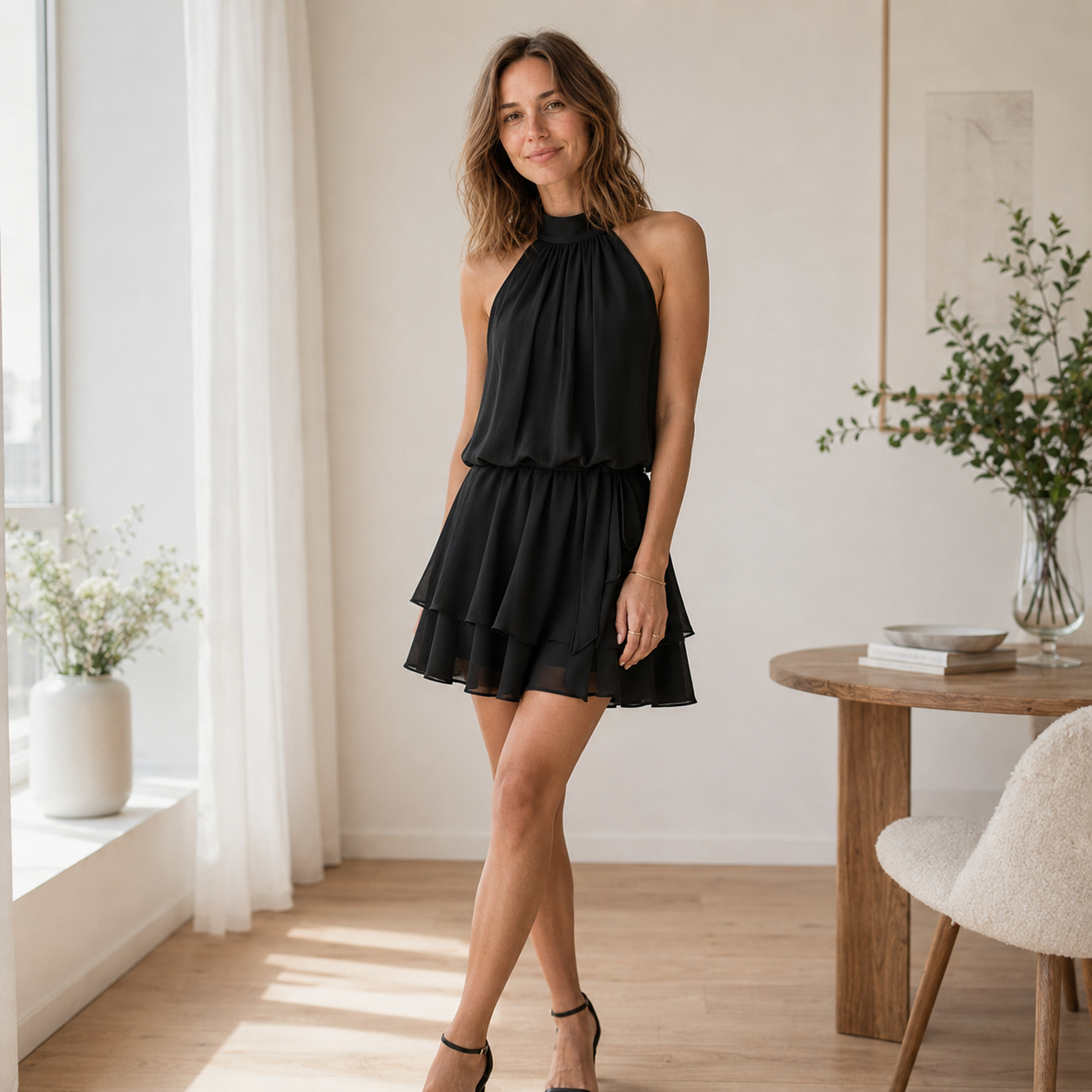 Rückenfreies Kleid Ingrid – Halter mit Volant-Saum