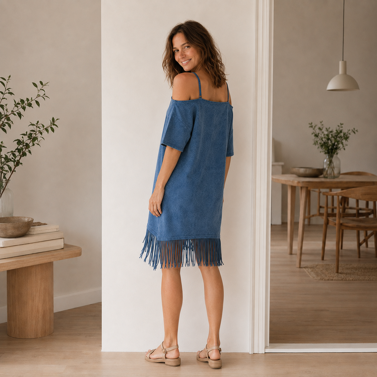 Off-Shoulder-Kleid Fiona – Boho-Fransen-Look