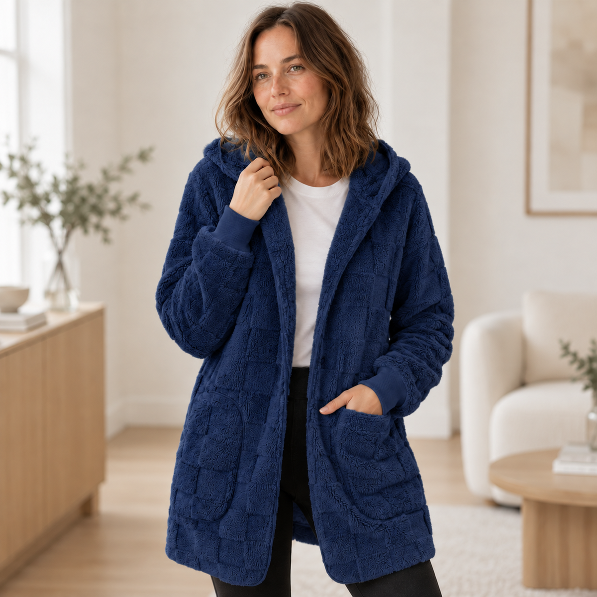 Teddy-Cardigan Karla – Oversized mit Kapuze