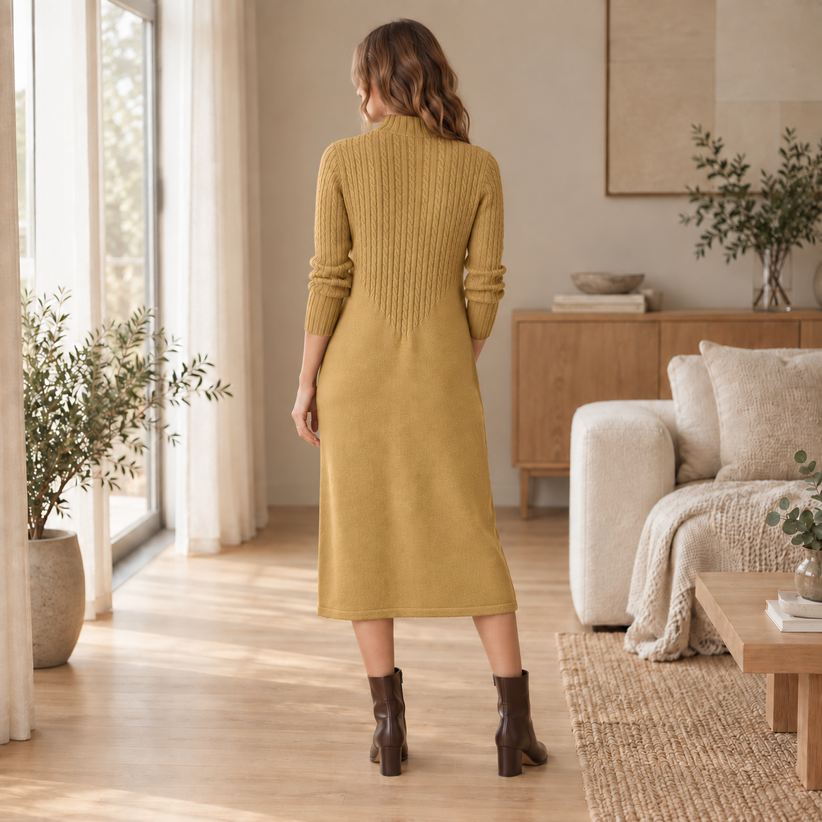 Strickkleid Sabine – Halbrollkragen im Midi-Look