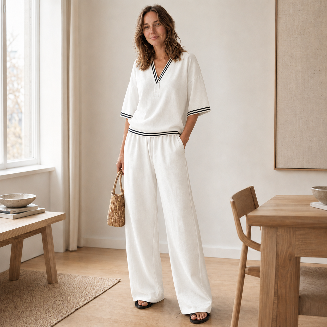 Loungewear-Set Nanna – Streifen-Bluse & weite Hose