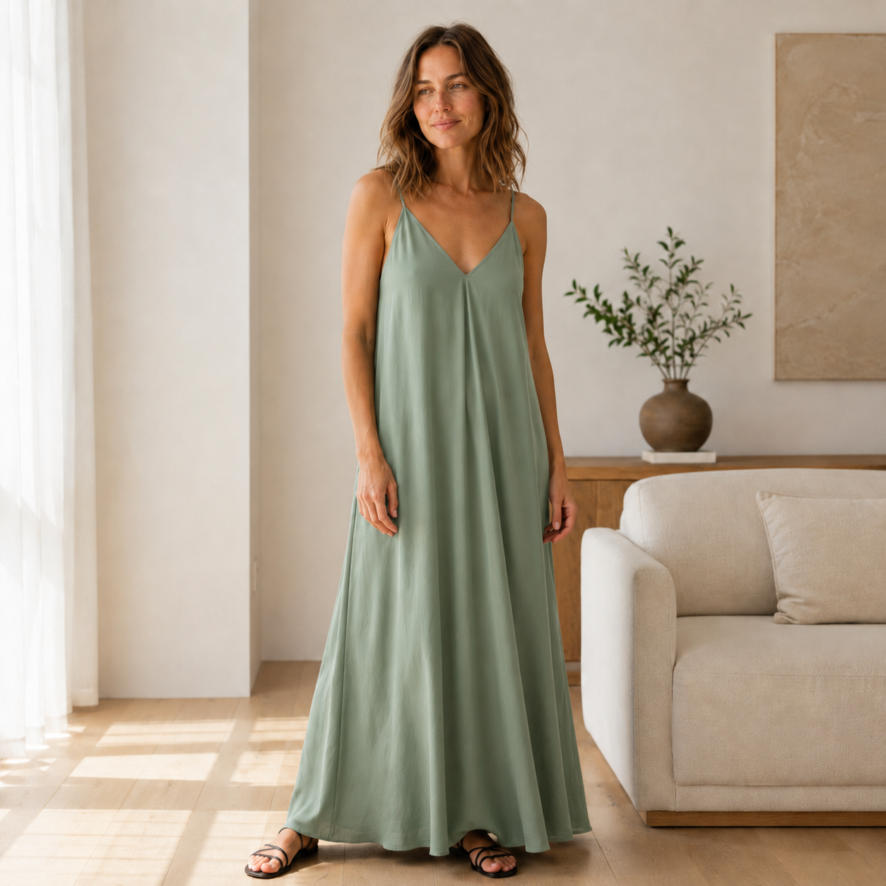 Slip-Maxikleid Svea – V-Ausschnitt im fließenden Schnitt