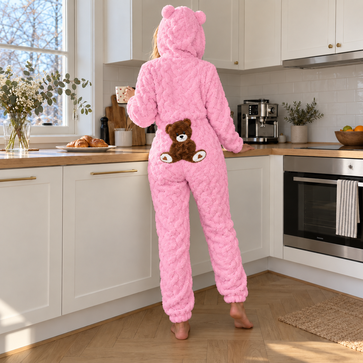 Teddy-Overall Emmi – Bärenohren-Kapuze & kuscheliges Zopf-Fleece