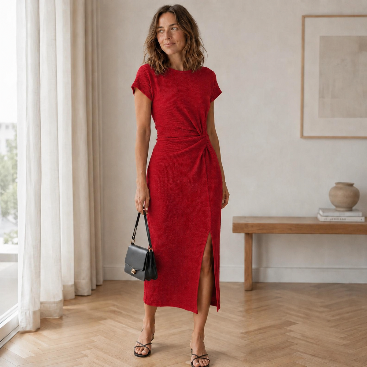 Midikleid Insa – Geknotet mit Beinschlitz