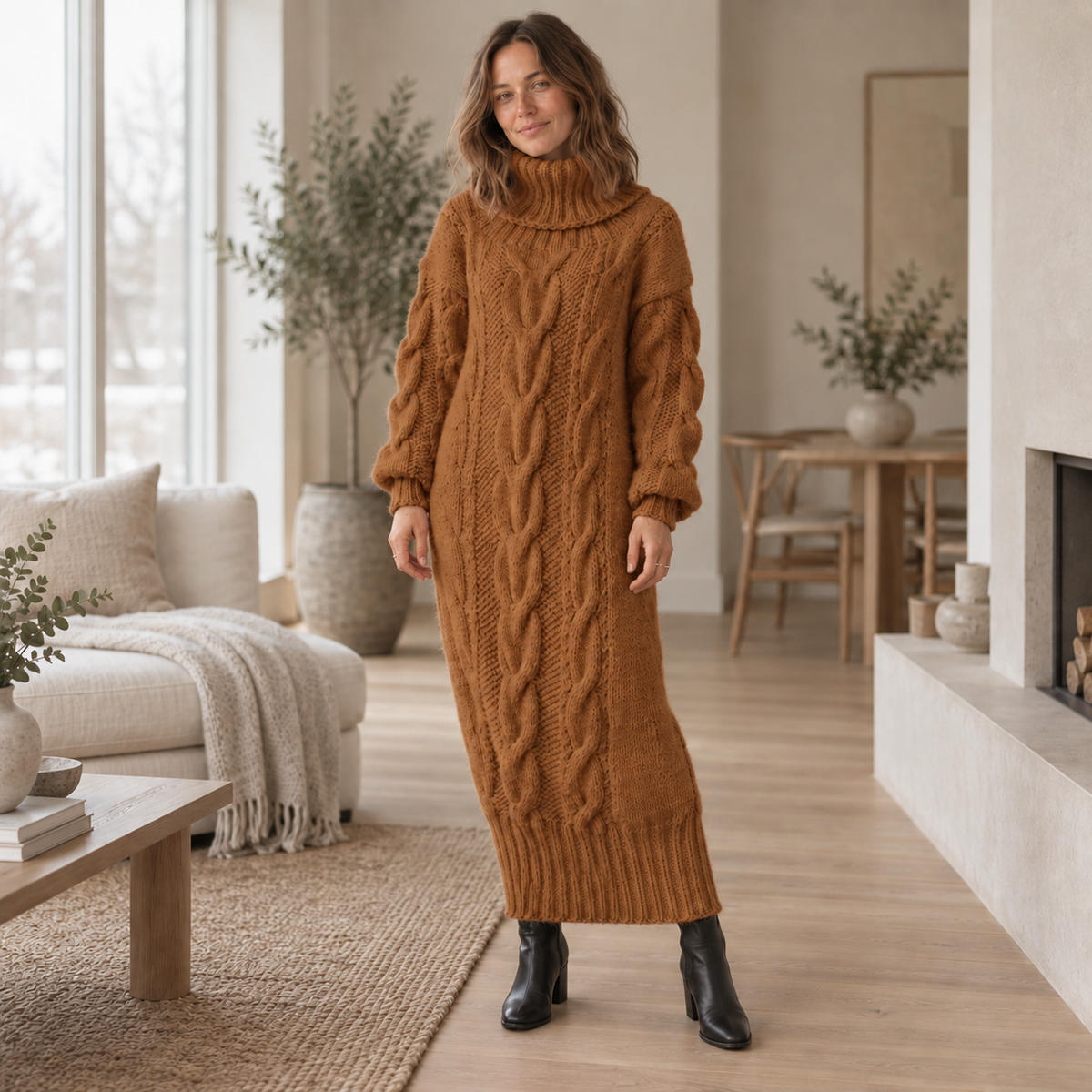 Zopfstrick-Kleid Sigrid – Rollkragen Oversized