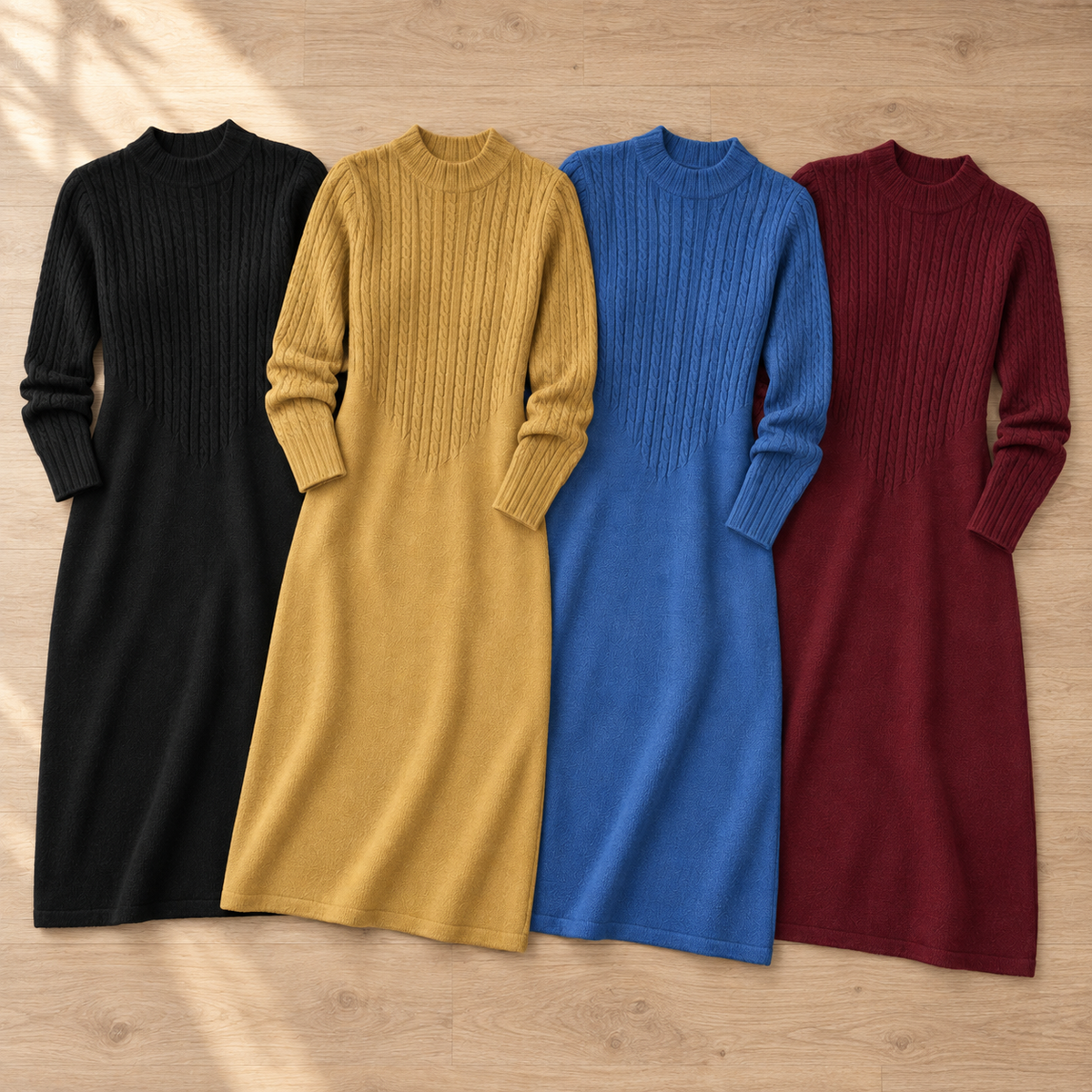 Strickkleid Sabine – Halbrollkragen im Midi-Look