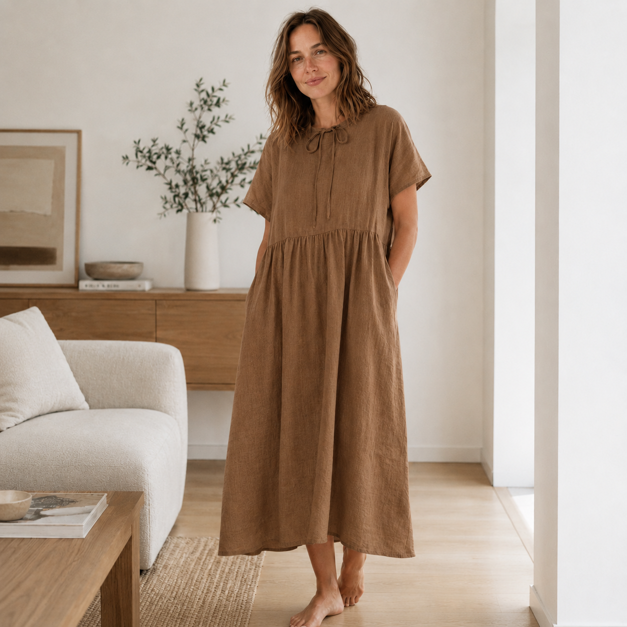Leinen-Trapezkleid Hedda – Weiter Schwung & Rundhals