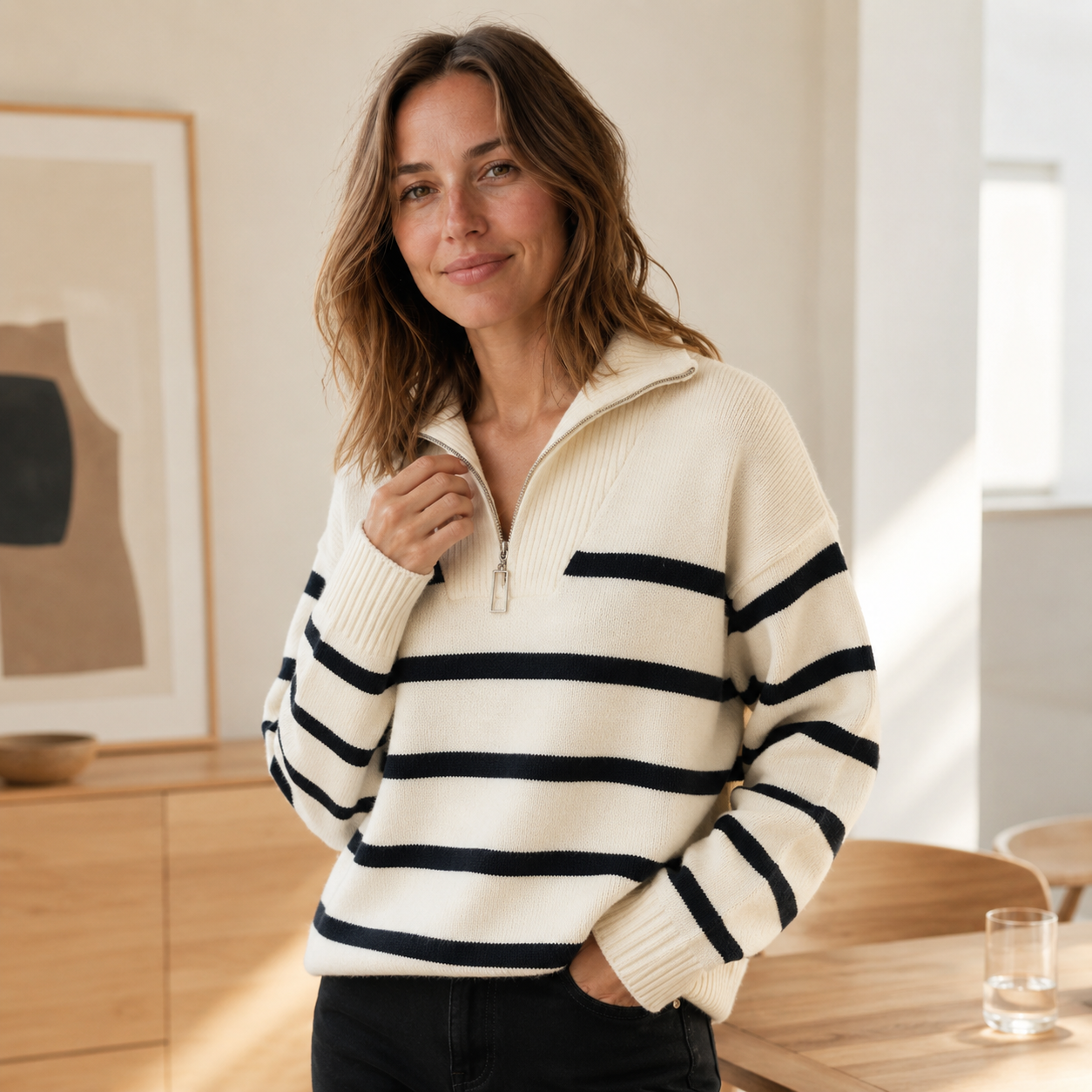 Troyer Anouk – Streifen-Strickpullover mit Halbzip