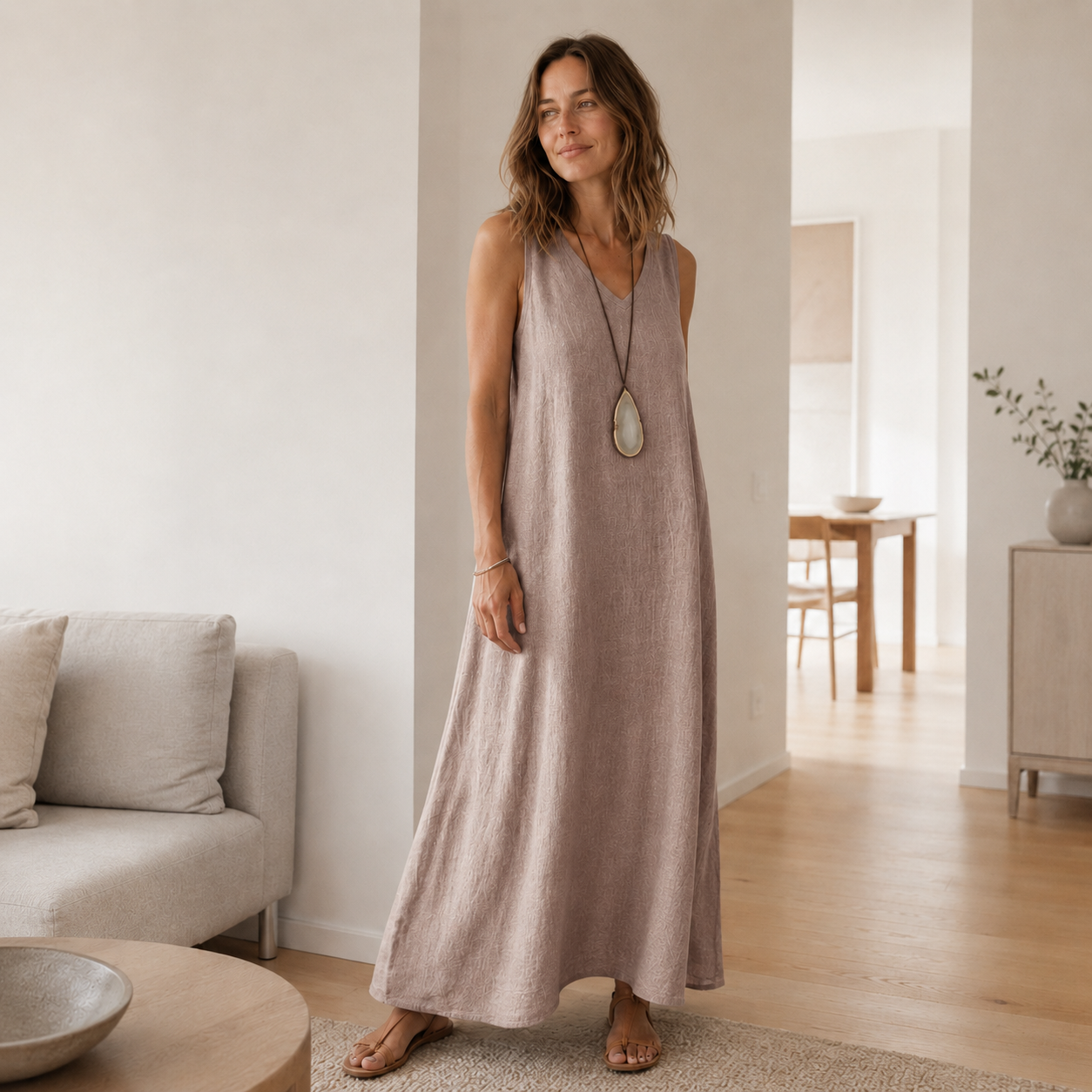 Boho-Maxikleid Fenja – Ärmellos mit V-Ausschnitt