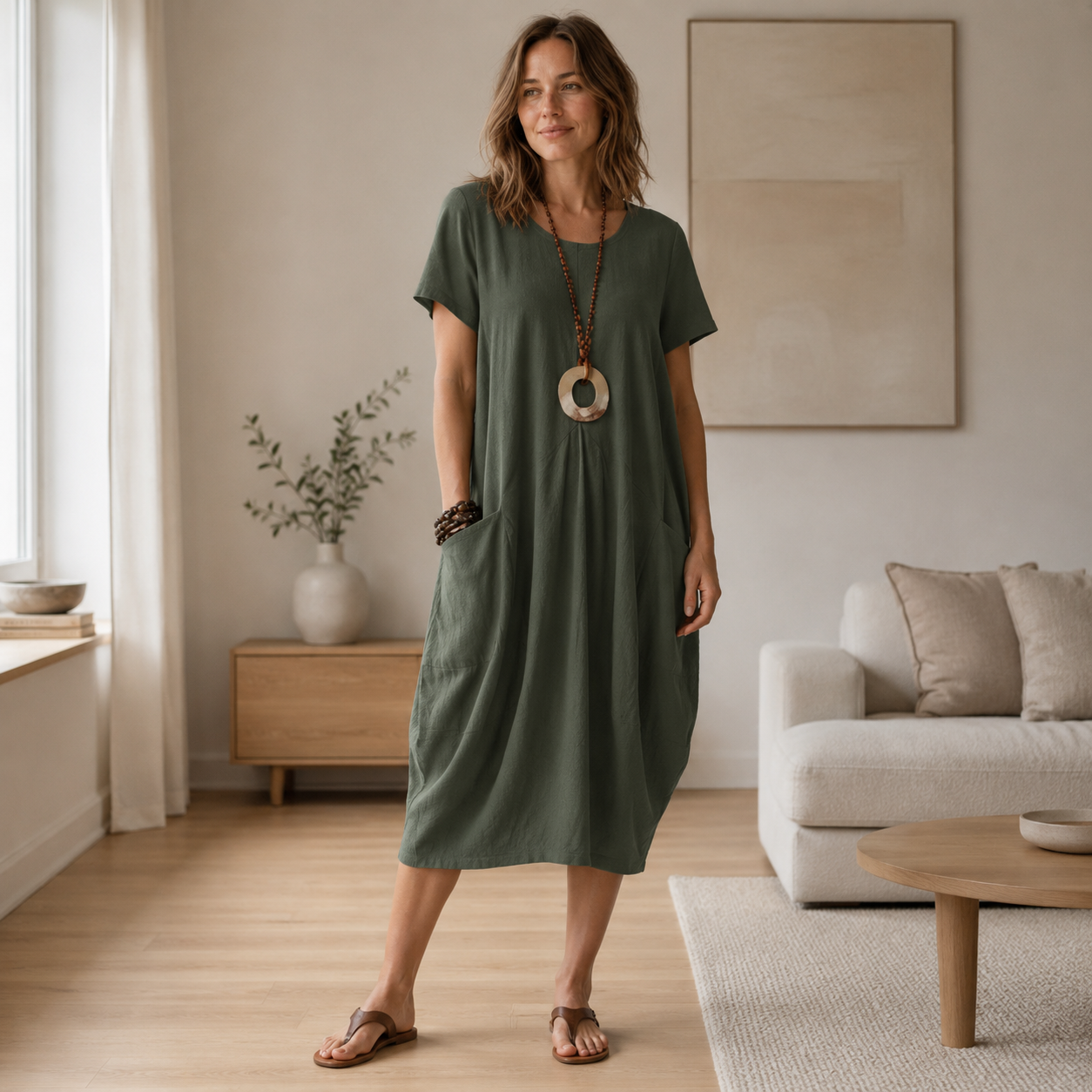 Leinen-Sommerkleid Mira – Lockerer Schnitt mit Taschen