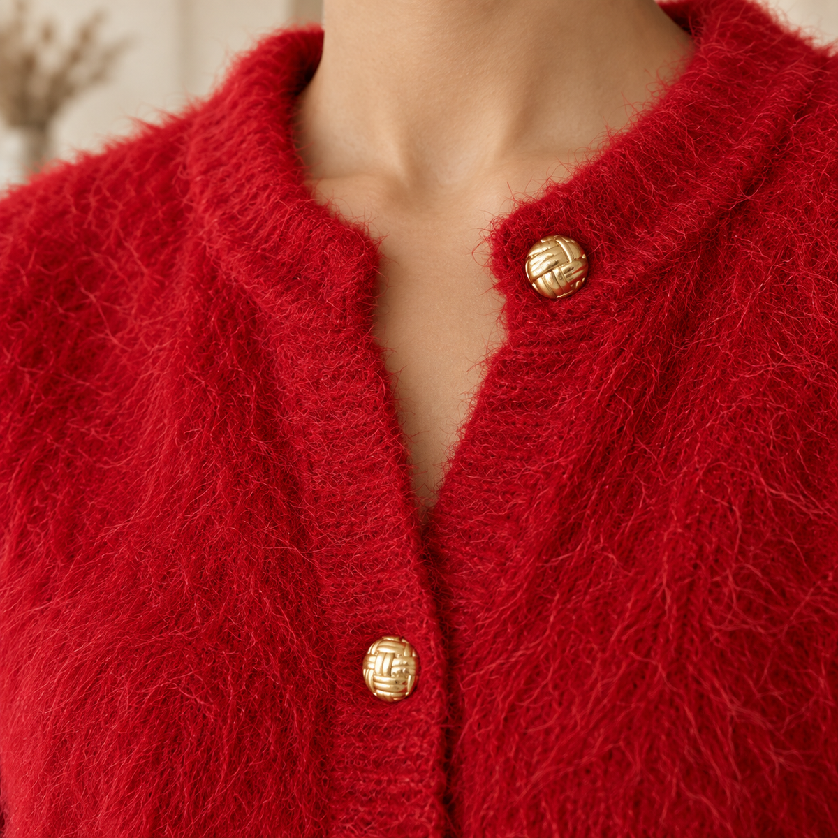Plüsch-Cardigan Vilja – Patchwork mit Knopfleiste