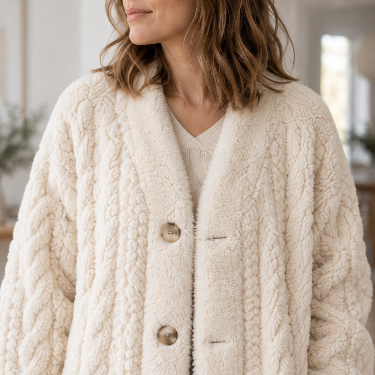 Fellmantel Antonia – Eleganter V-Ausschnitt