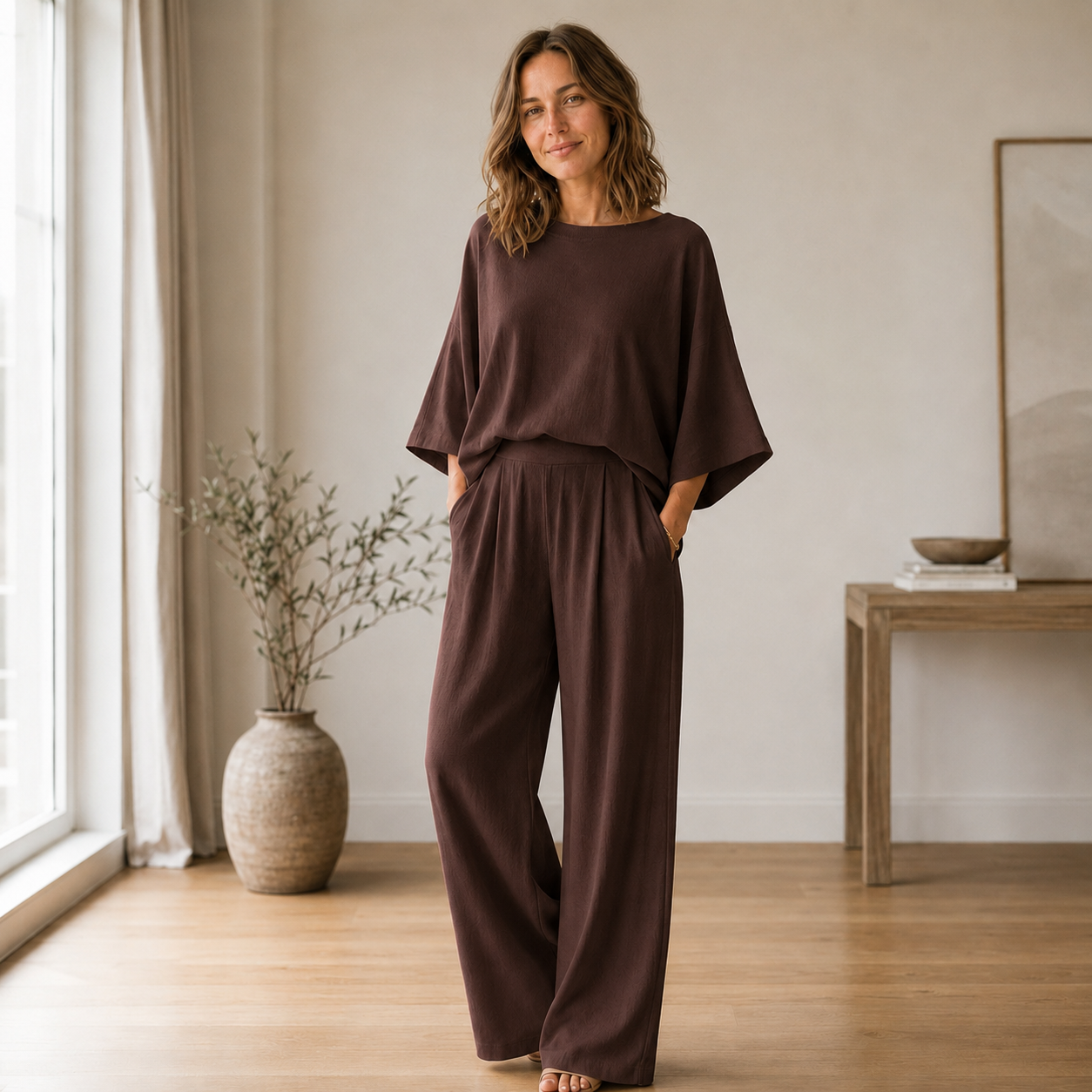 Loungewear-Set Signe – Fließende Bluse & weite Hose