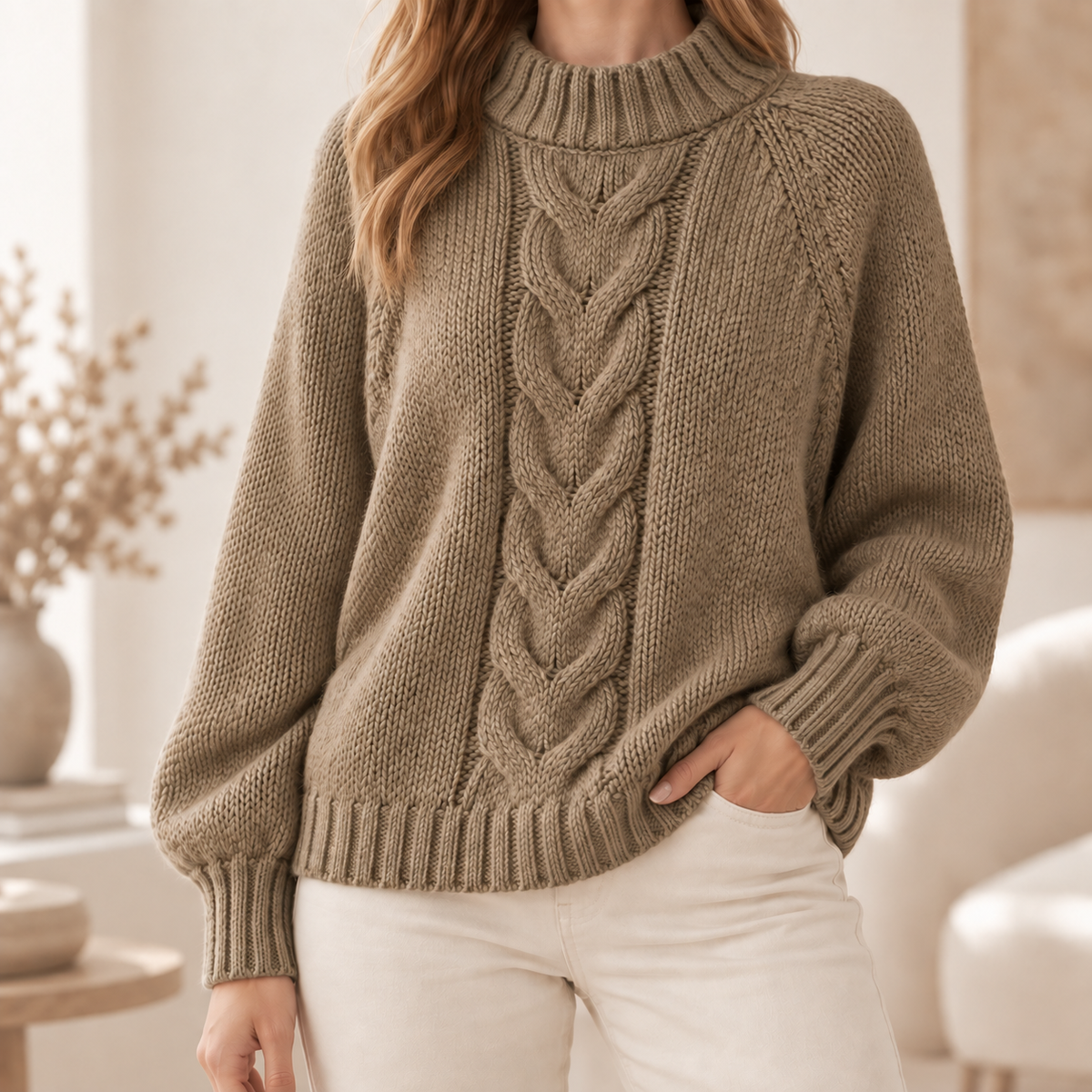 Strickpullover Johanna – Zopfmuster im Vintage-Look