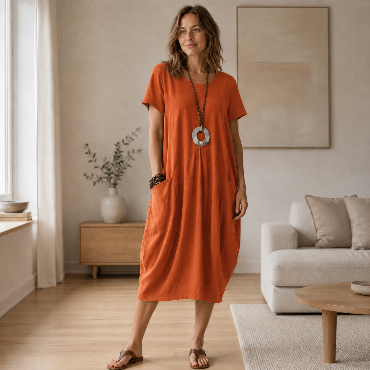 Leinen-Sommerkleid Mira – Lockerer Schnitt mit Taschen