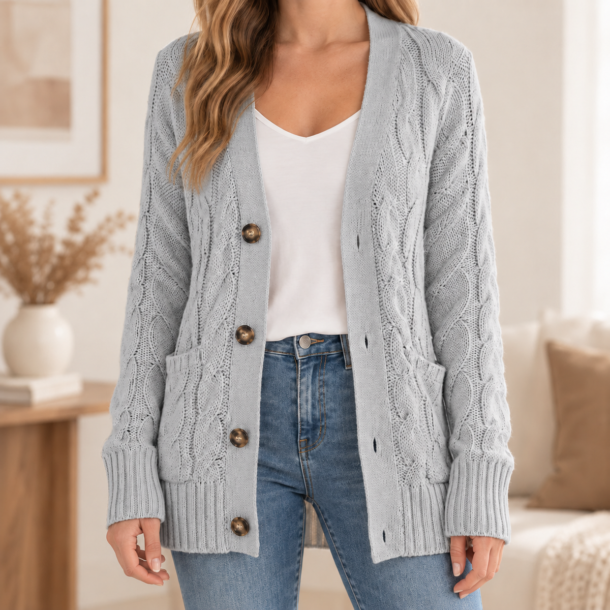 Oversize-Cardigan Silke – Einreihig mit V-Ausschnitt