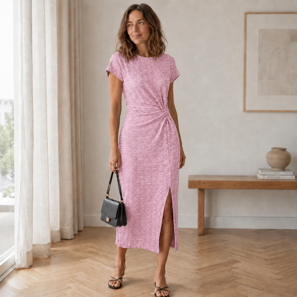 Midikleid Elisa – Geknotet mit Beinschlitz
