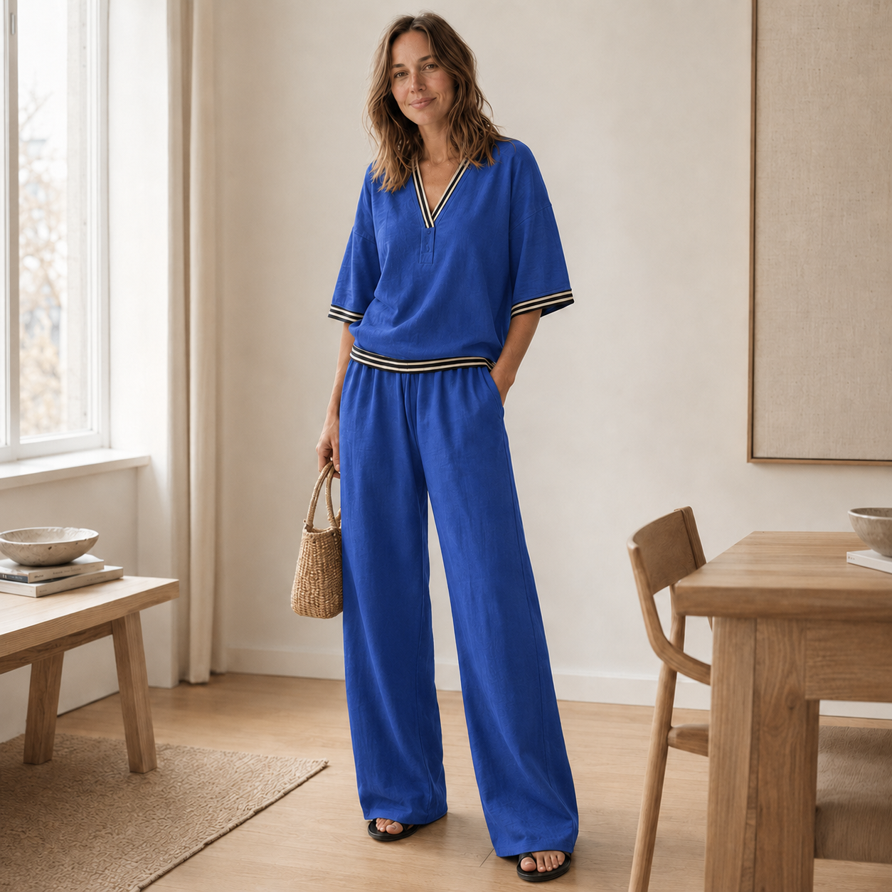 Loungewear-Set Nanna – Streifen-Bluse & weite Hose