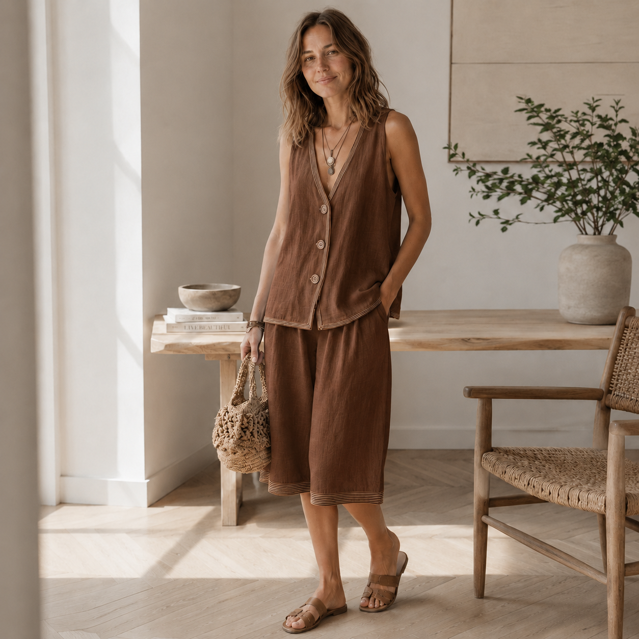 Loungewear-Set Ronja – Weste & weite Shorts