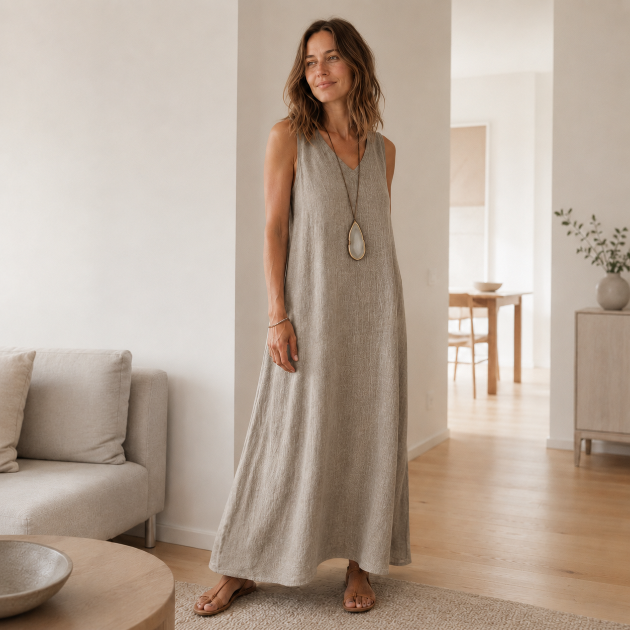 Boho-Maxikleid Fenja – Ärmellos mit V-Ausschnitt