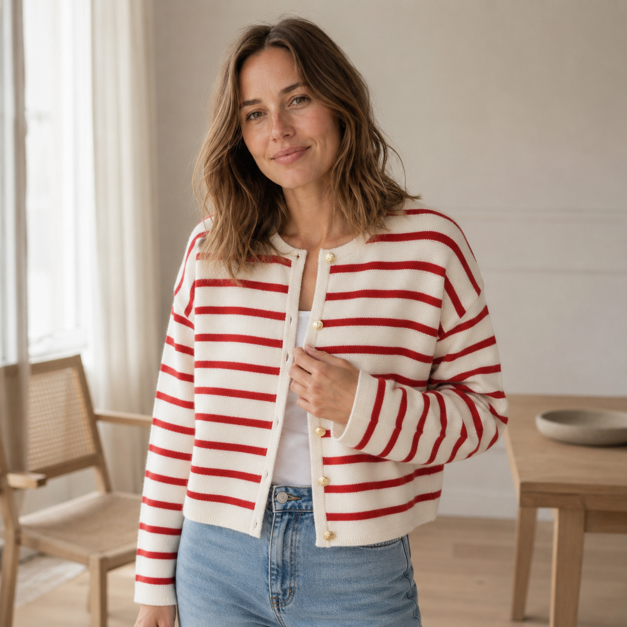 Strickjacke Colette – Streifen-Cardigan mit Knopfleiste