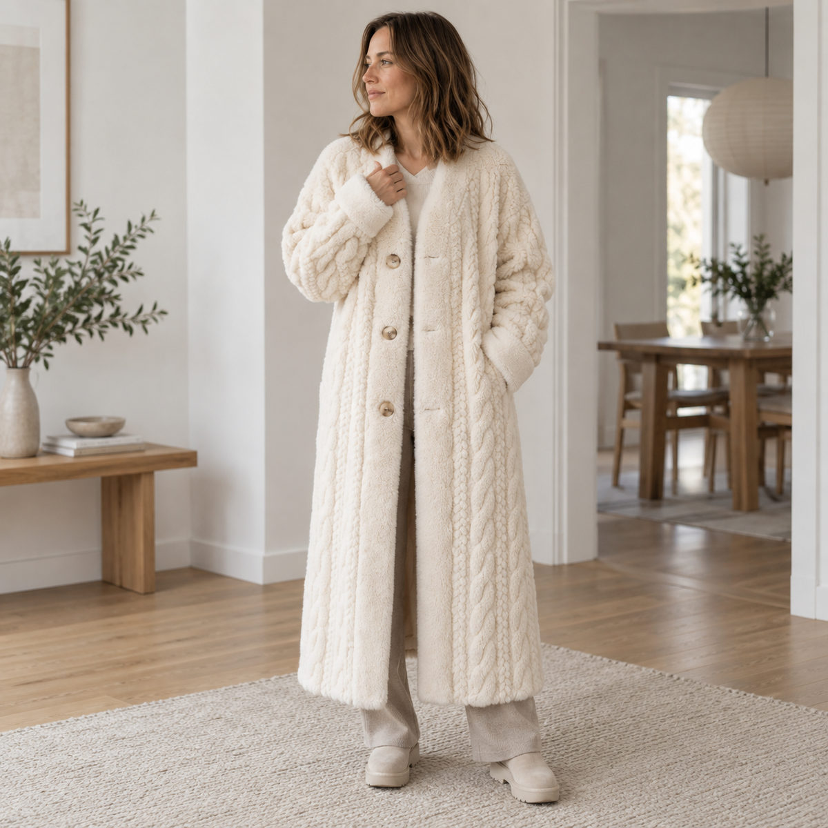 Fellmantel Antonia – Eleganter V-Ausschnitt