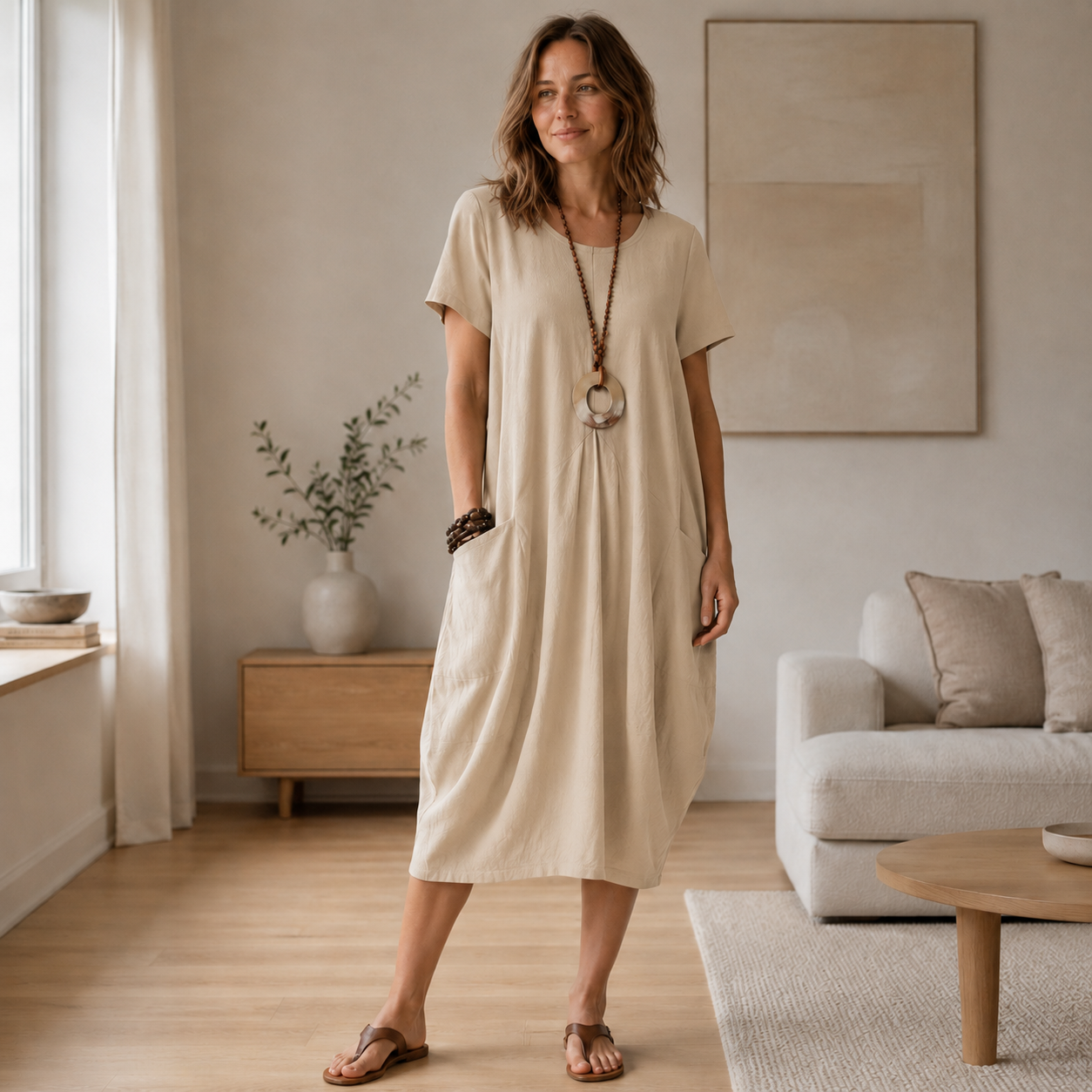 Leinen-Sommerkleid Mira – Lockerer Schnitt mit Taschen