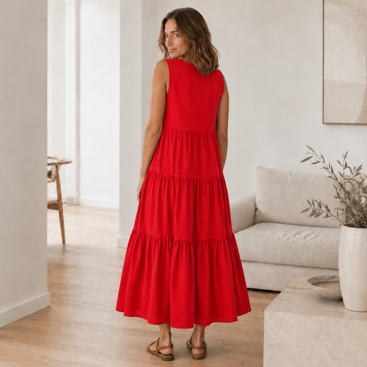 Maxikleid Smilla – Fließend mit Volant-Stufen