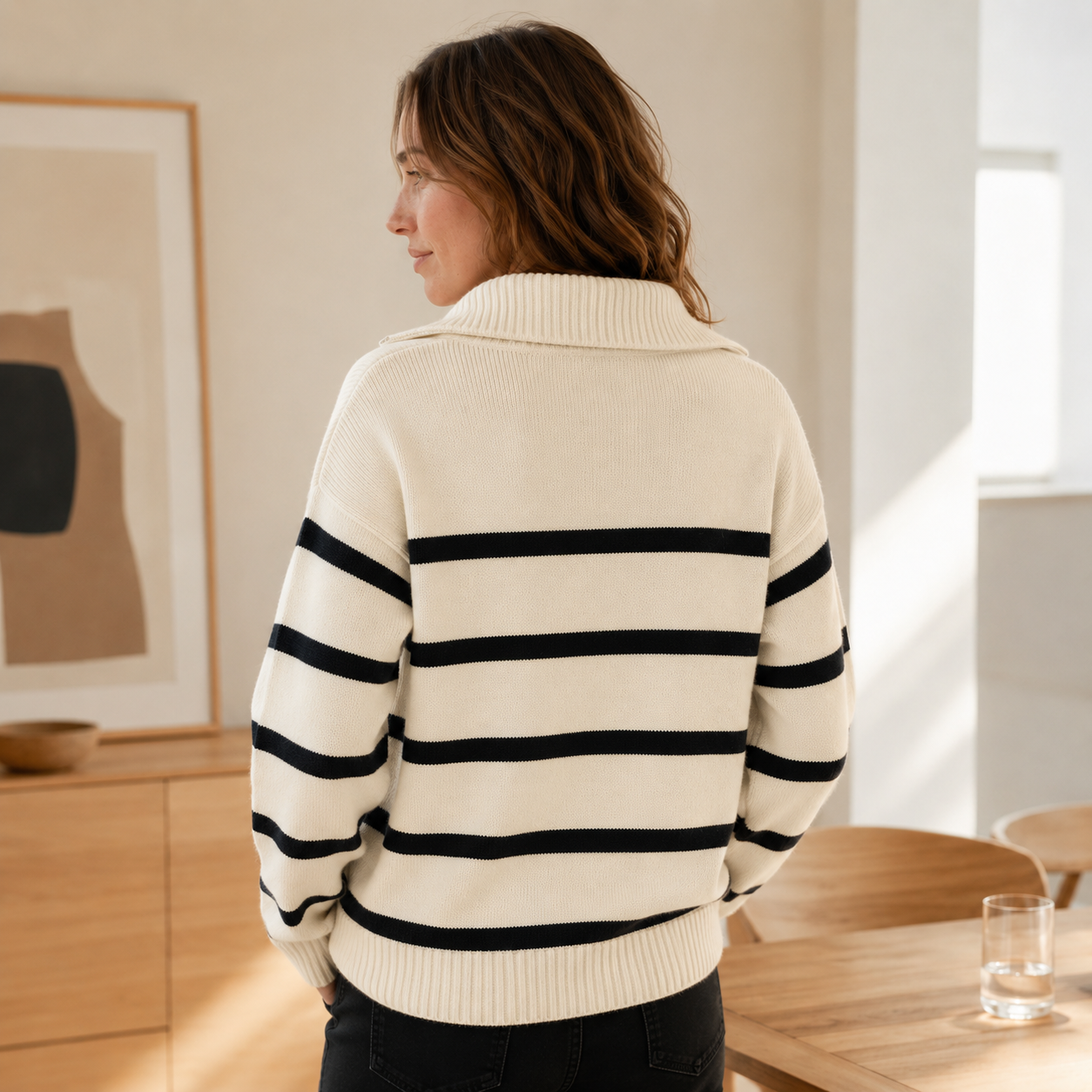 Troyer Anouk – Streifen-Strickpullover mit Halbzip