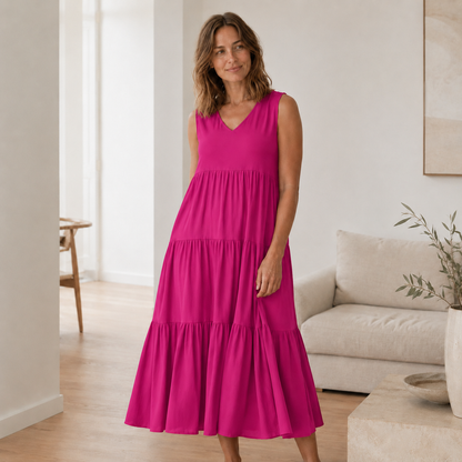 Maxikleid Smilla – Fließend mit Volant-Stufen