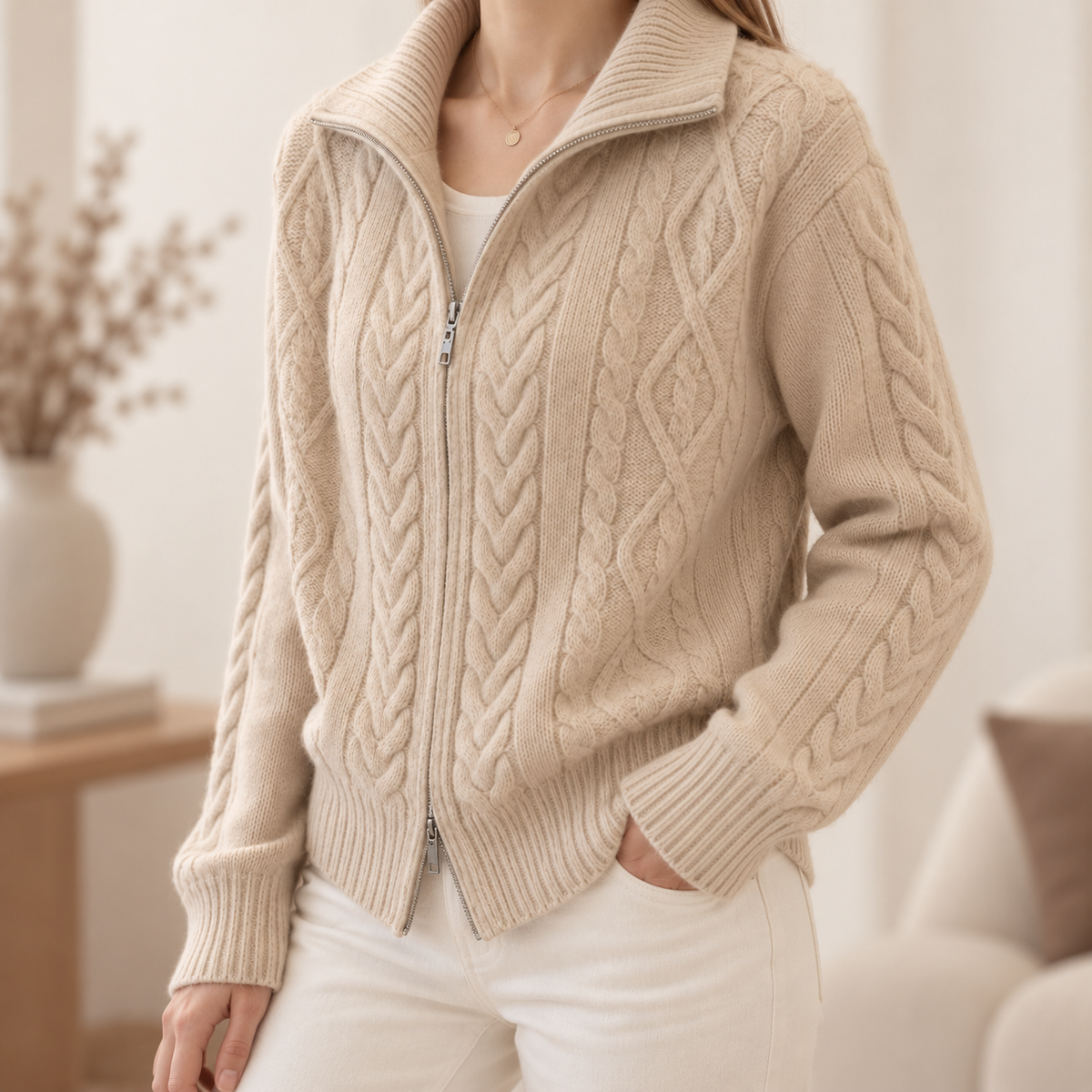 Rollkragen-Cardigan Marlis – Weich mit Reißverschluss