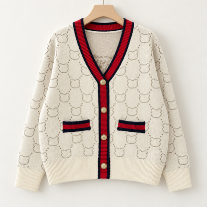 Strickcardigan Jule – V-Ausschnitt mit Goldknöpfen