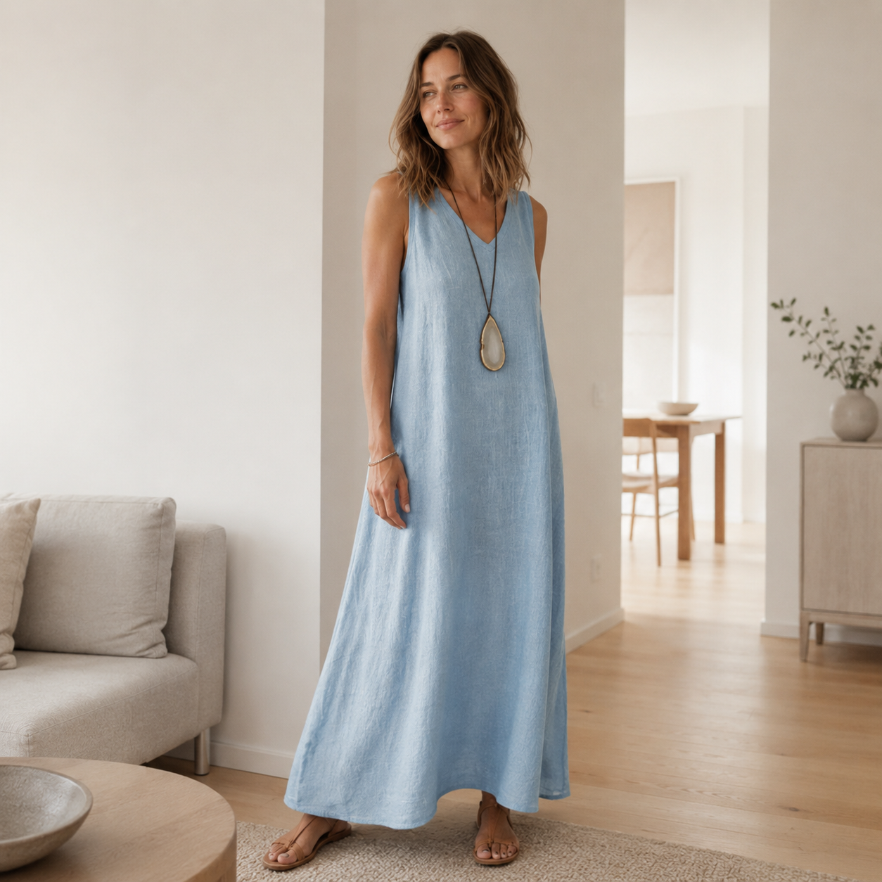 Boho-Maxikleid Fenja – Ärmellos mit V-Ausschnitt