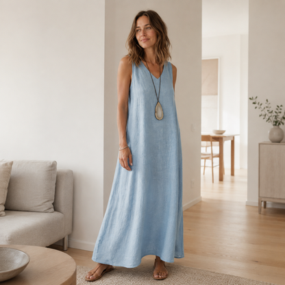 Boho-Maxikleid Fenja – Ärmellos mit V-Ausschnitt