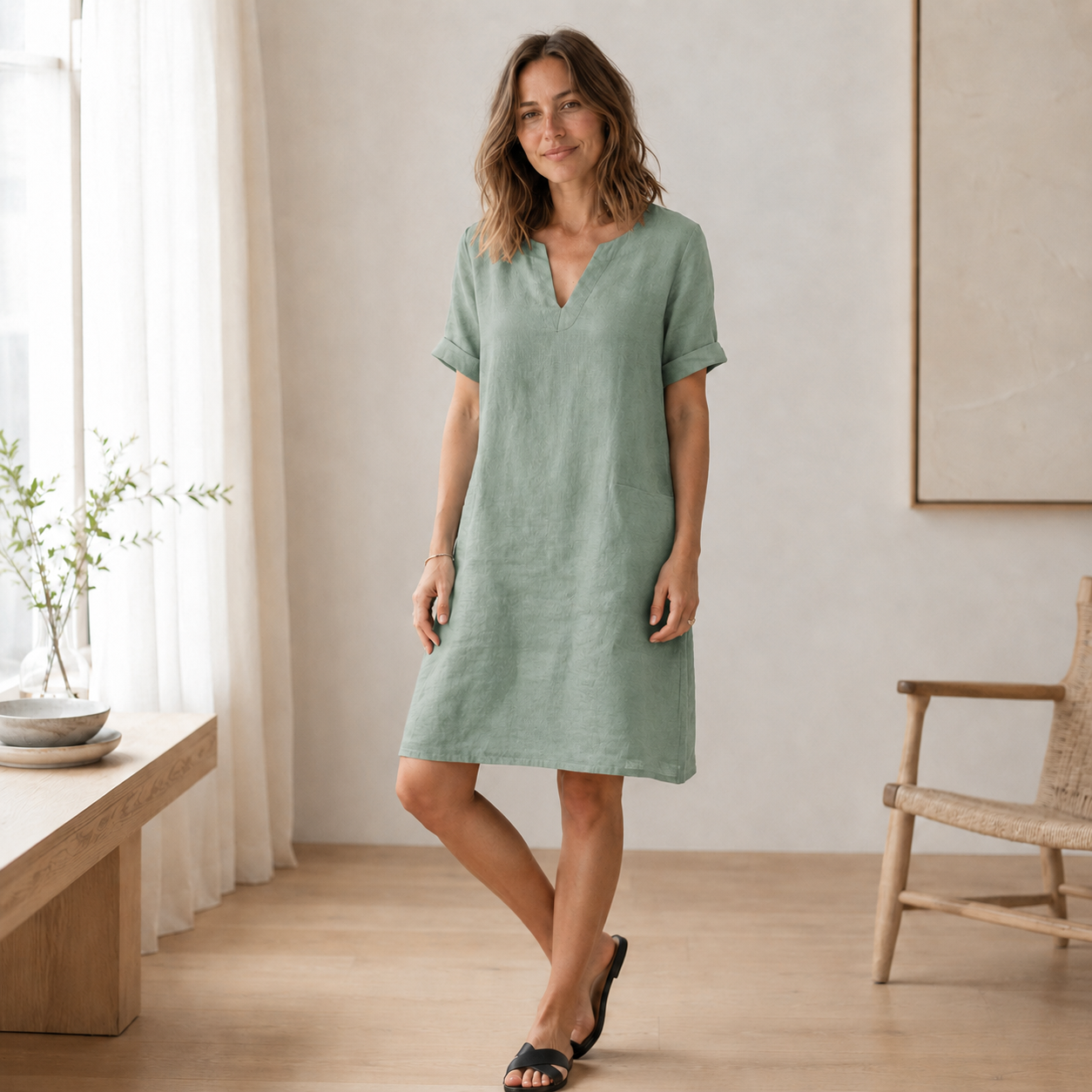 Sommerkleid Nora – Luftig-leicht in Leinen-Optik