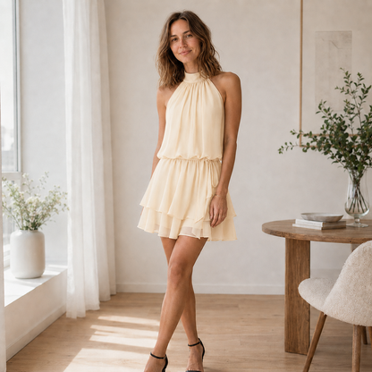 Rückenfreies Kleid Ingrid – Halter mit Volant-Saum