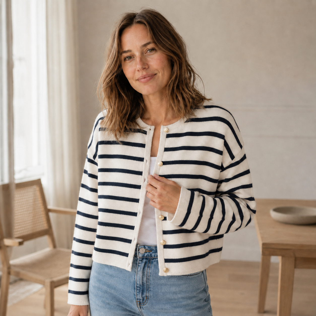 Strickjacke Colette – Streifen-Cardigan mit Knopfleiste