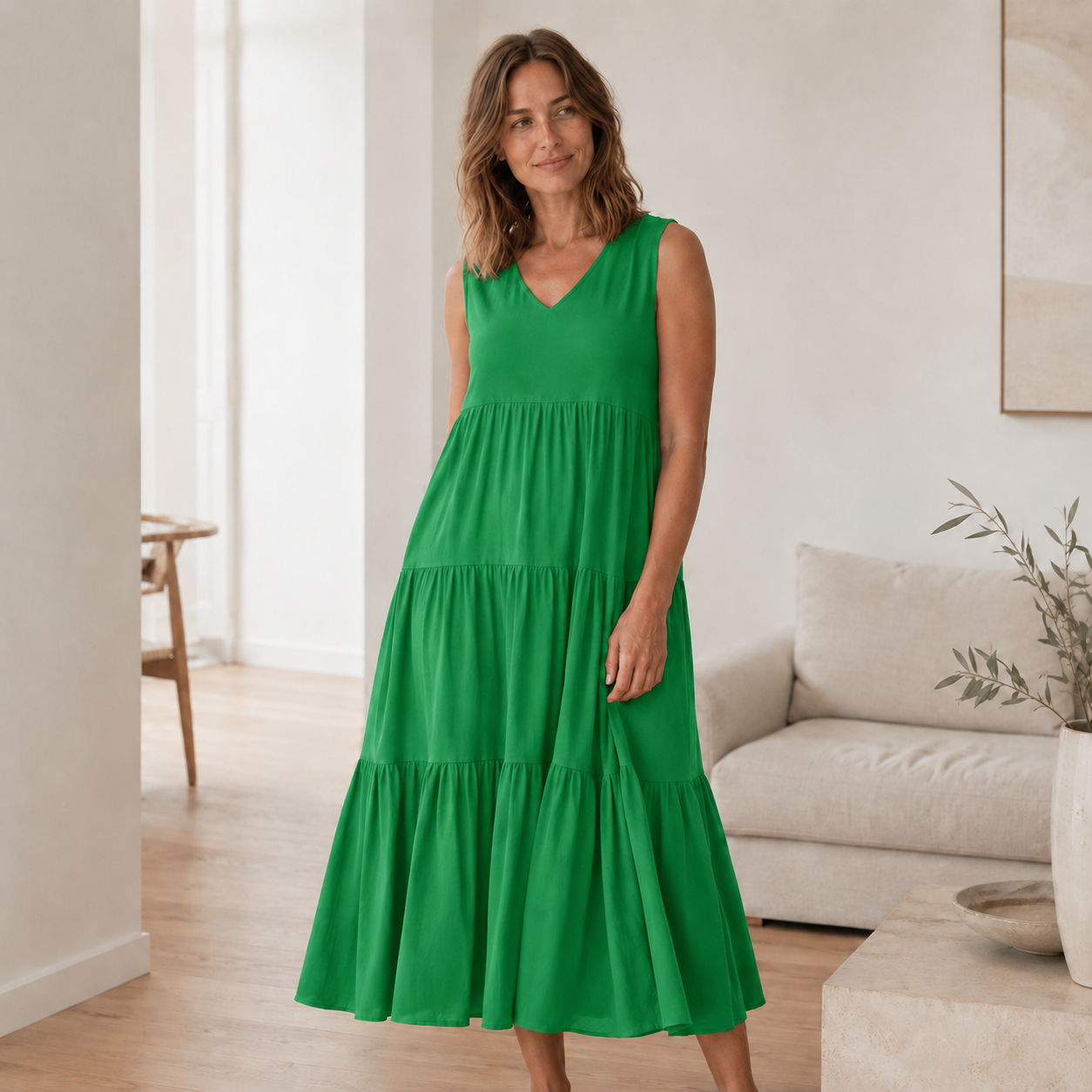 Maxikleid Smilla – Fließend mit Volant-Stufen