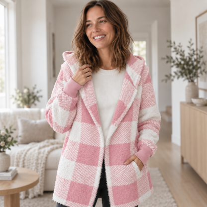 Fleece-Cardigan Merit – Karo-Patchwork mit Kapuze